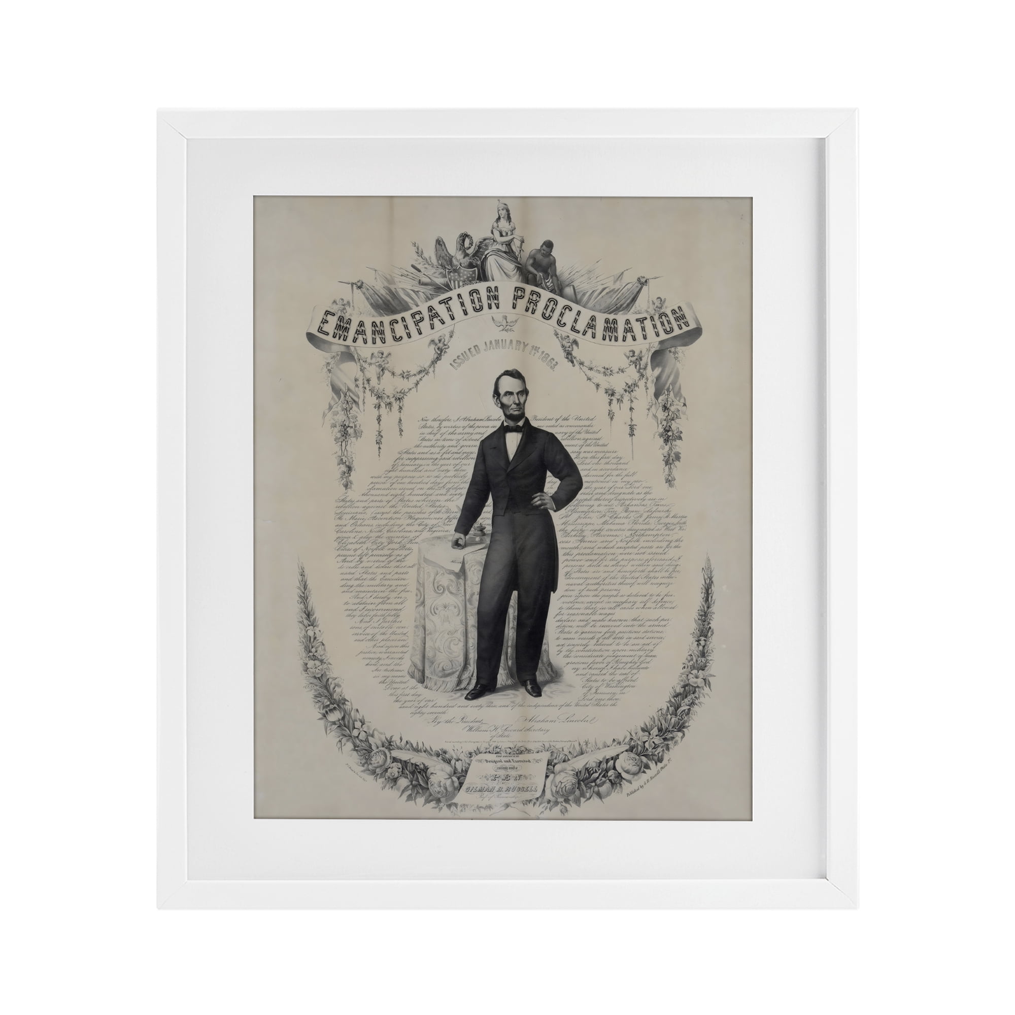Stupell Industries Lincoln with Emancipation Proclamation White Framed Print Under Glass, design by Arlington Prints