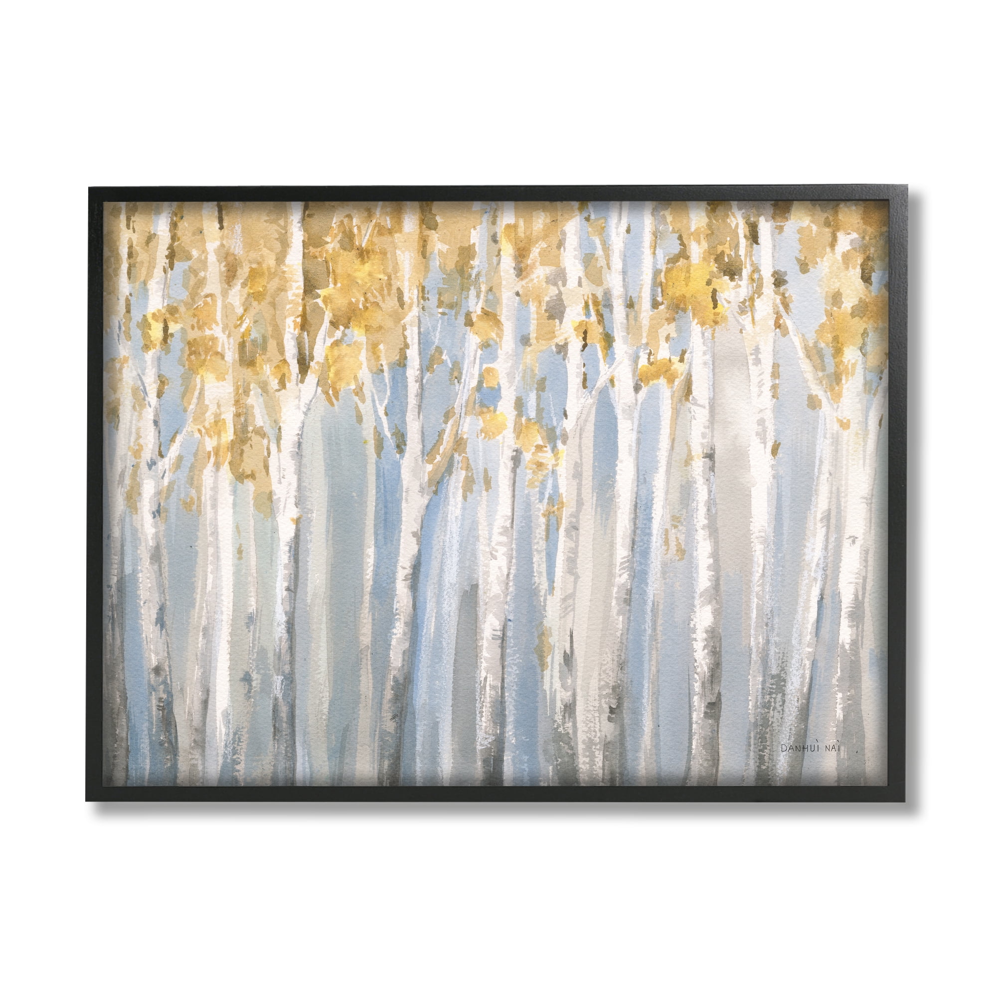 Stupell Industries Line of Birch Trees Mystical Spring Forest Landscape Modern Painting Black framed Art Print Wall Art, 11 x 14, Design by Danhui Nai