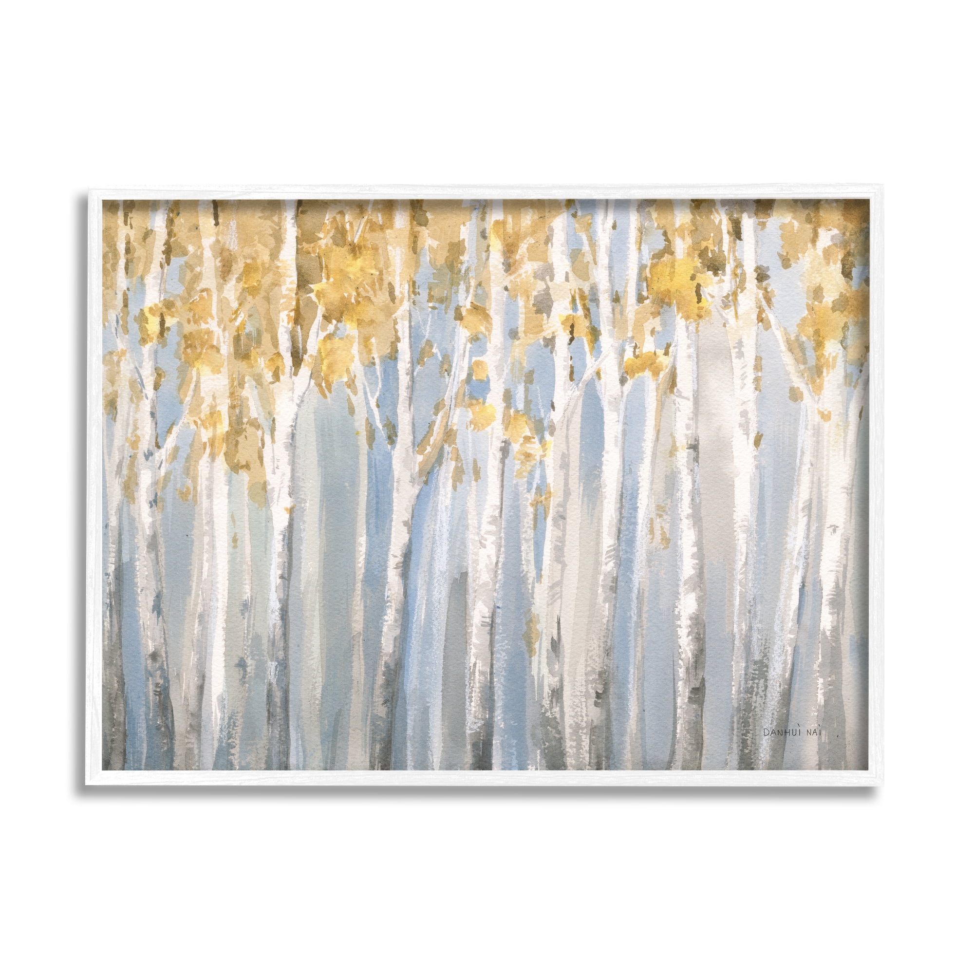 Stupell Industries Line of Birch Trees Mystical Spring Forest Landscape Modern Painting White framed Art Print Wall Art, 16 x 20, Design by Danhui Nai
