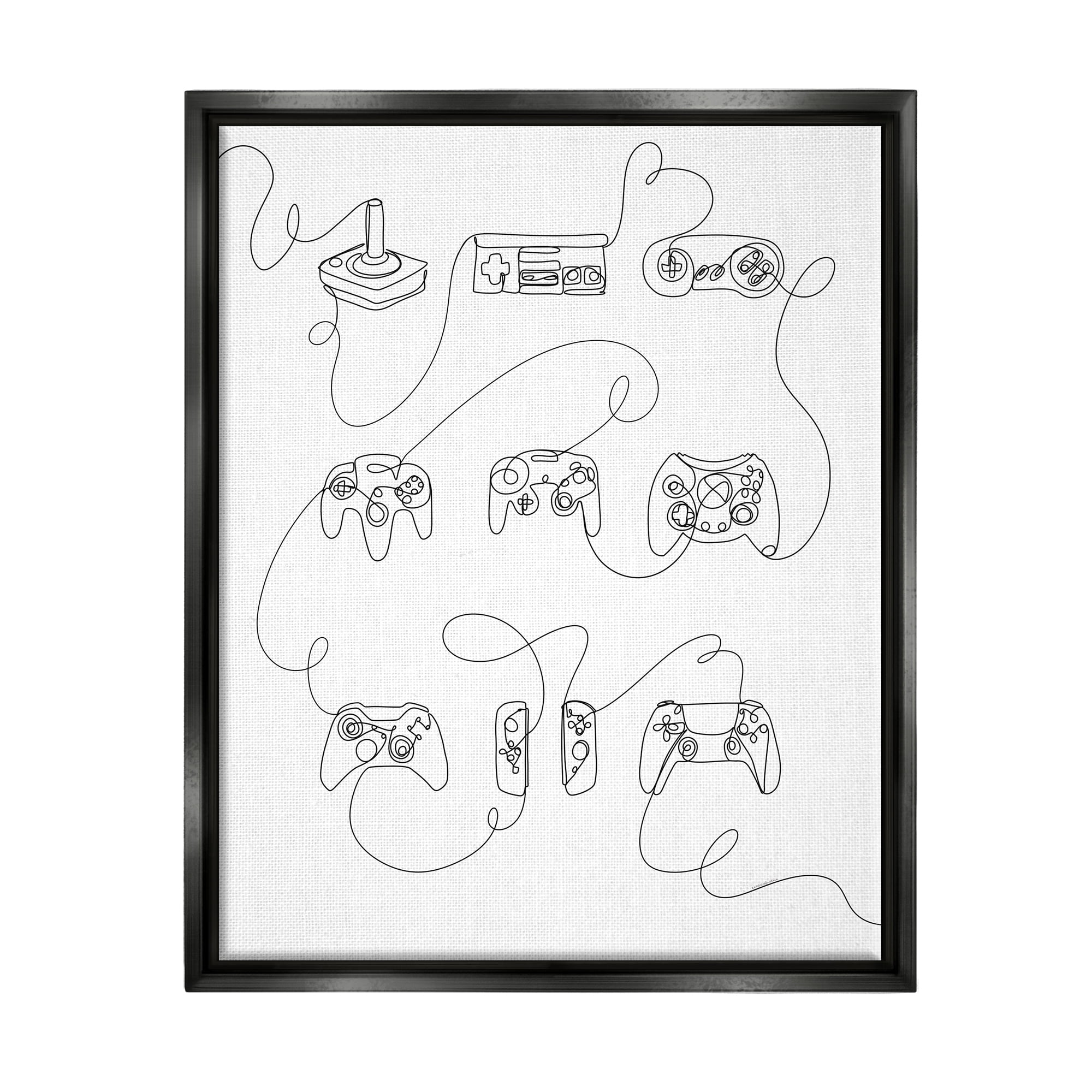Stupell Industries Line Doodle Gaming Controllers Abstract Painting Black Floater Framed Canvas Art Print Wall Art, 17 x 21