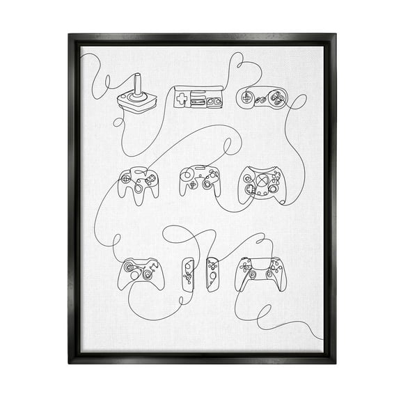 Stupell Industries Line Doodle Gaming Controllers Abstract Painting Black Floater Framed Canvas Art Print Wall Art, 17 x 21
