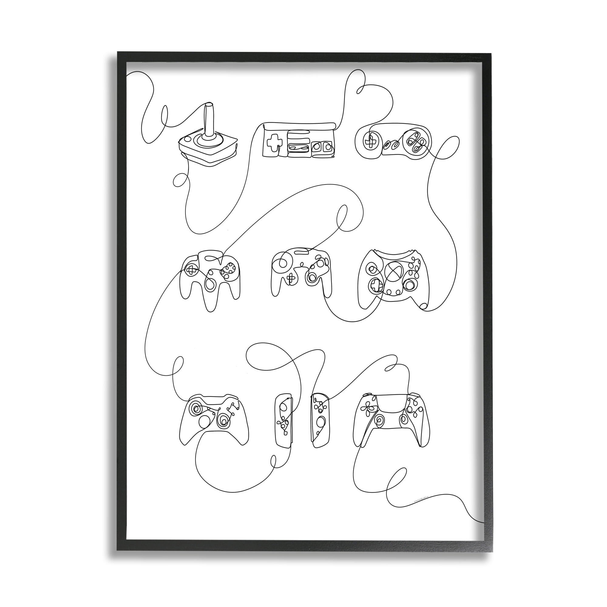 Stupell Industries Line Doodle Gaming Controllers Abstract Painting Black Framed Art Print Wall Art, 16 x 20
