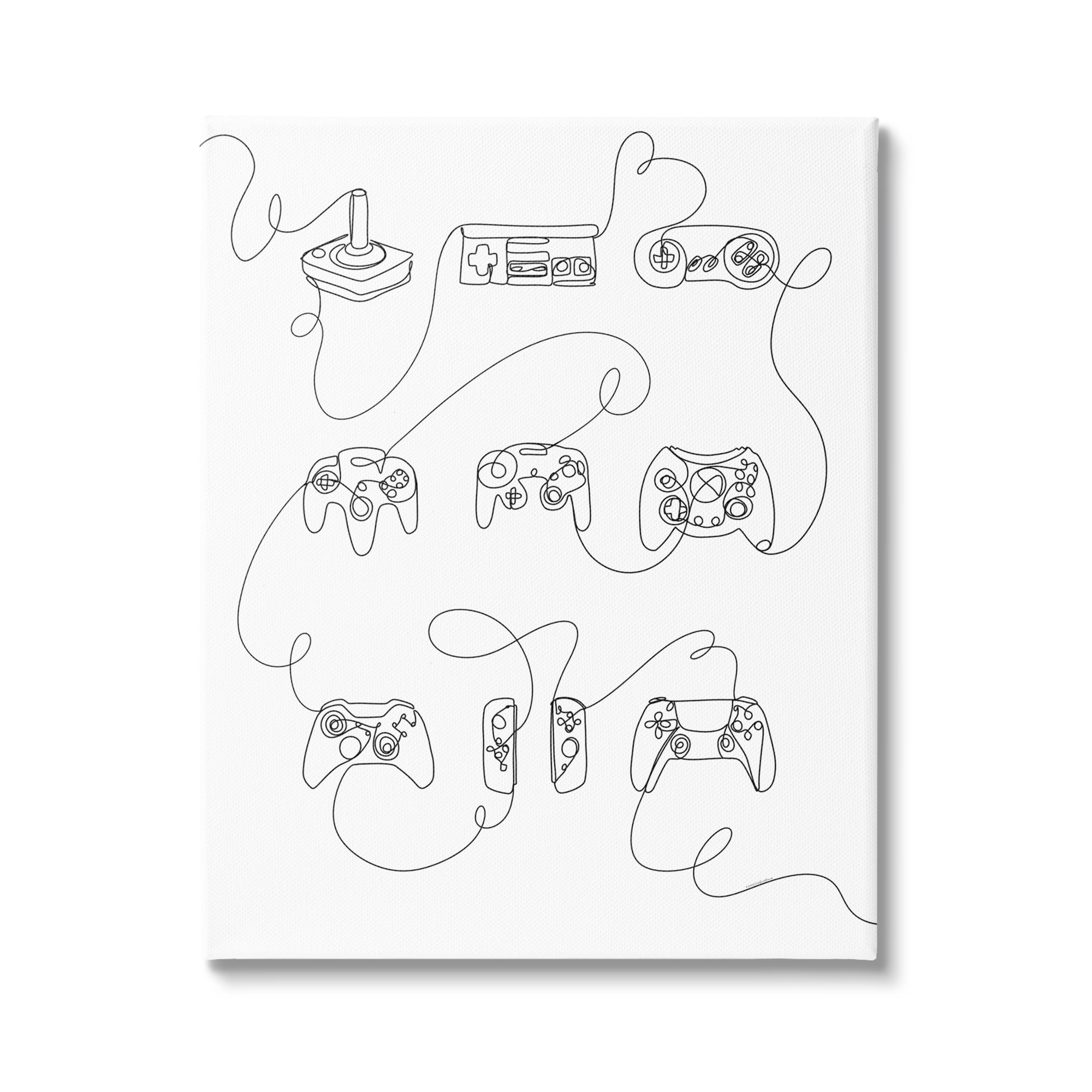Stupell Industries Line Doodle Gaming Controllers Abstract Painting Gallery Wrapped Canvas Art Print Wall Art, 16 x 20