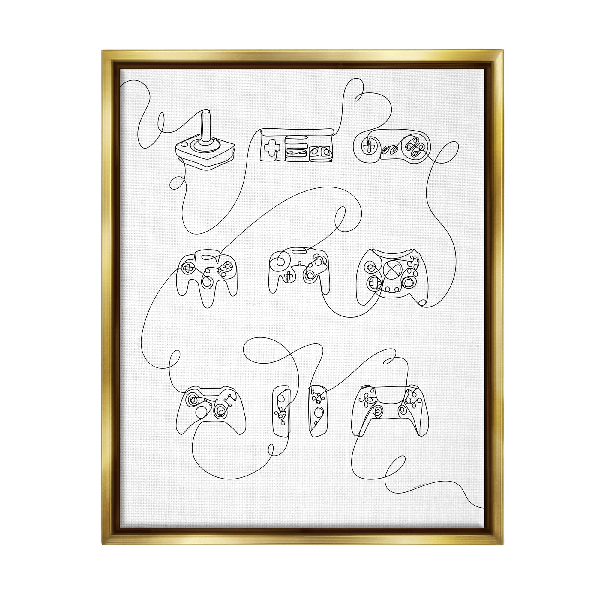 Stupell Industries Line Doodle Gaming Controllers Abstract Painting Gold Floater Framed Canvas Art Print Wall Art, 25 x 31