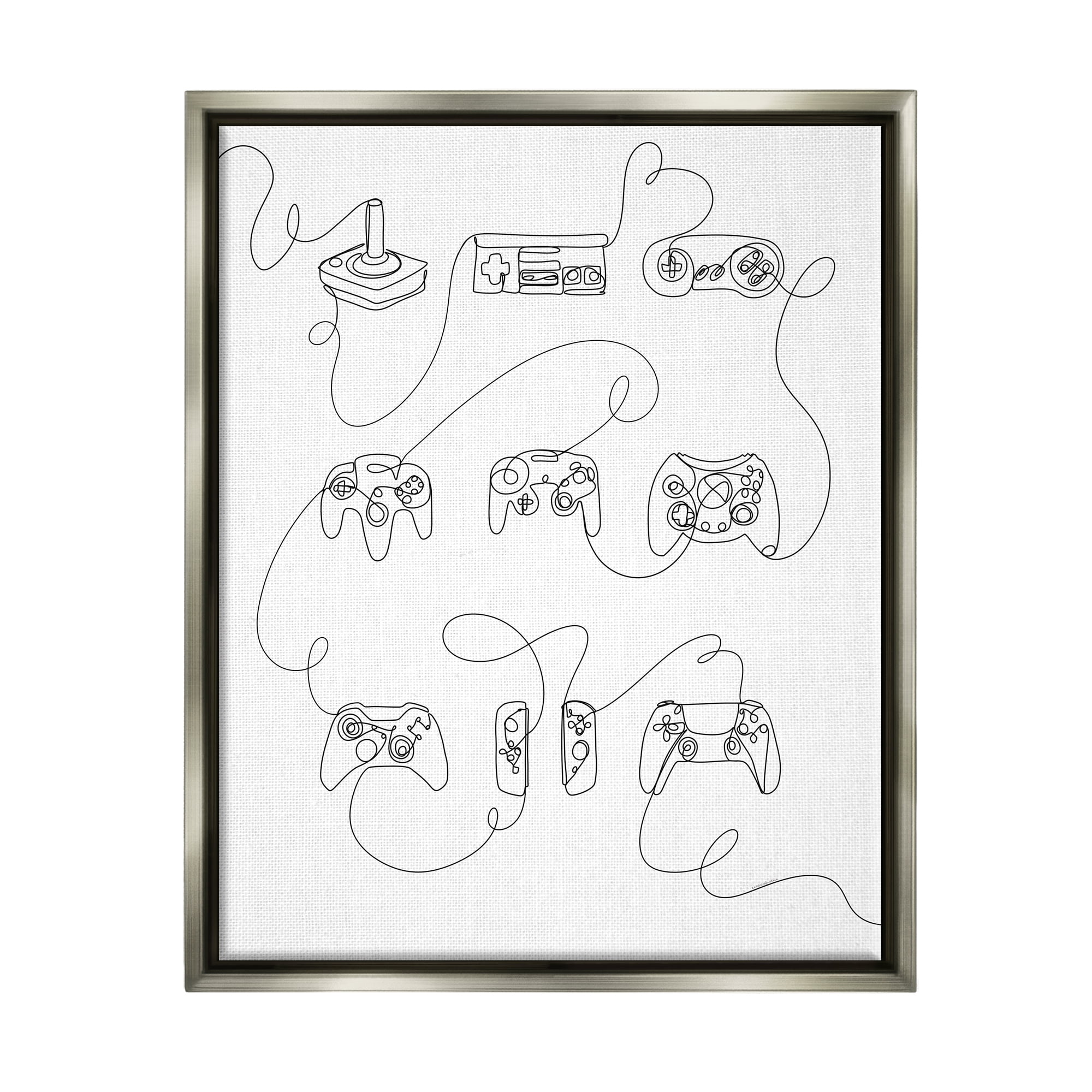Stupell Industries Line Doodle Gaming Controllers Abstract Painting Gray Floater Framed Canvas Art Print Wall Art, 25 x 31