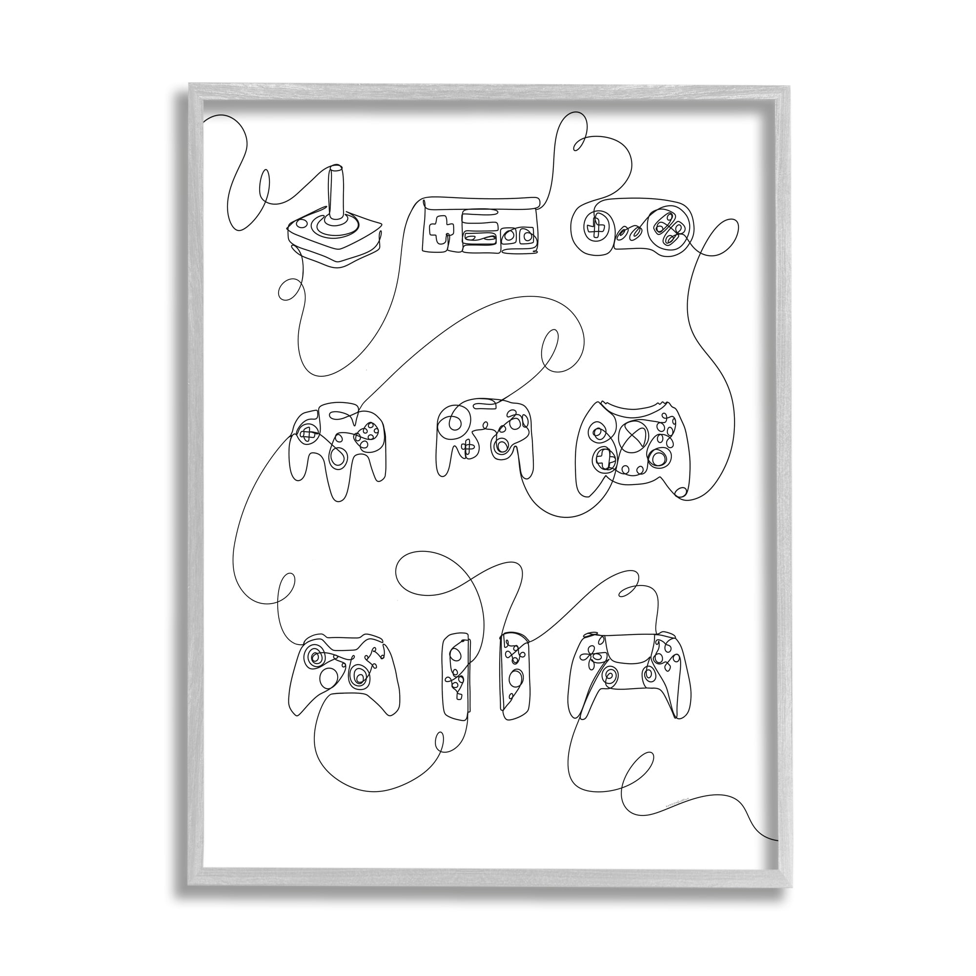 Stupell Industries Line Doodle Gaming Controllers Abstract Painting Gray Framed Art Print Wall Art, 16 x 20