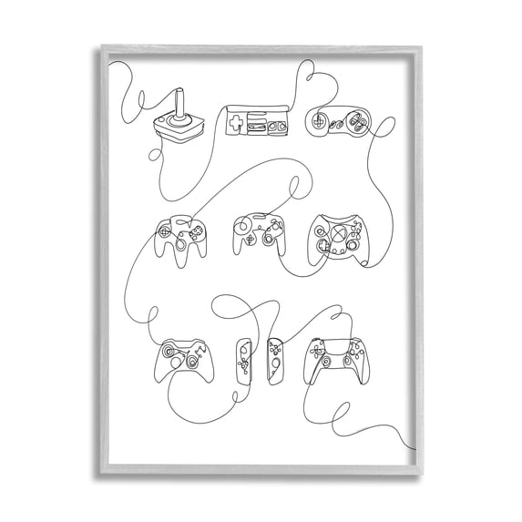 Stupell Industries Line Doodle Gaming Controllers Abstract Painting Gray Framed Art Print Wall Art, 24 x 30