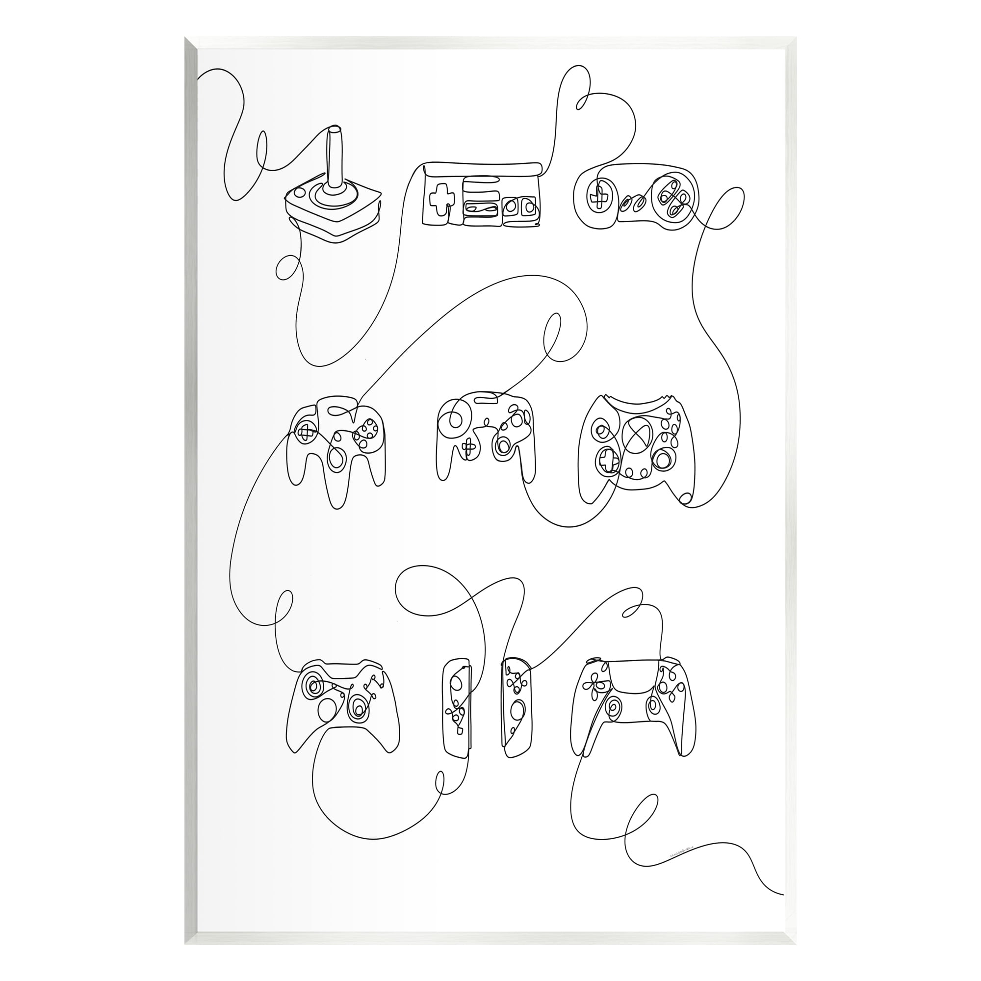Stupell Industries Line Doodle Gaming Controllers Abstract Painting Unframed Art Print Wall Art, 13 x 19