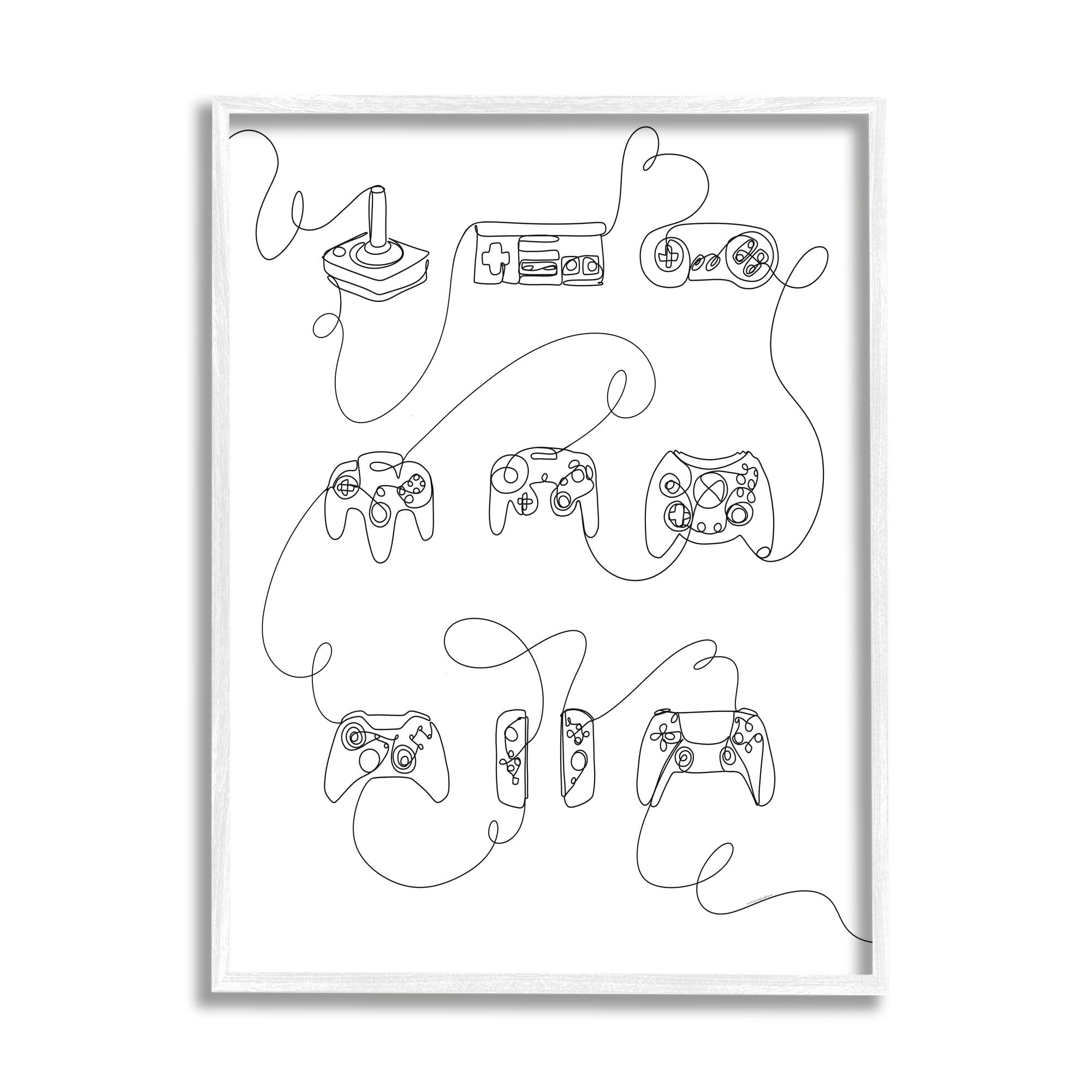 Stupell Industries Line Doodle Gaming Controllers Abstract Painting White Framed Art Print Wall Art, 16 x 20