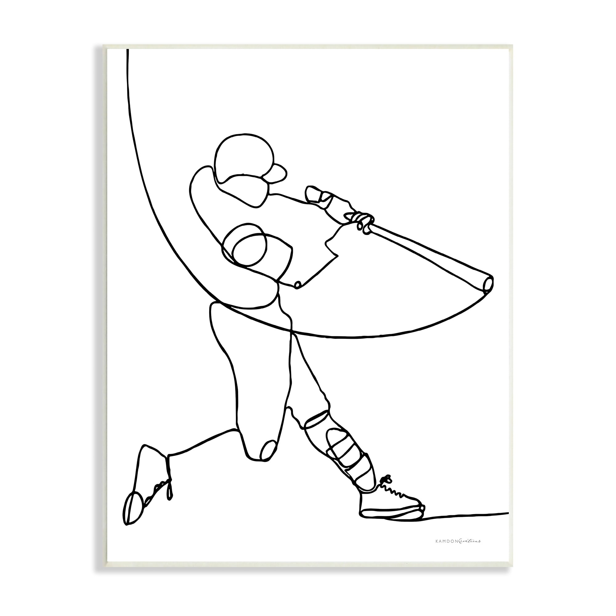 Stupell Industries Line Doodle Playing Baseball Minimal Design, 10 x 15, Design by Kamdon Kreations