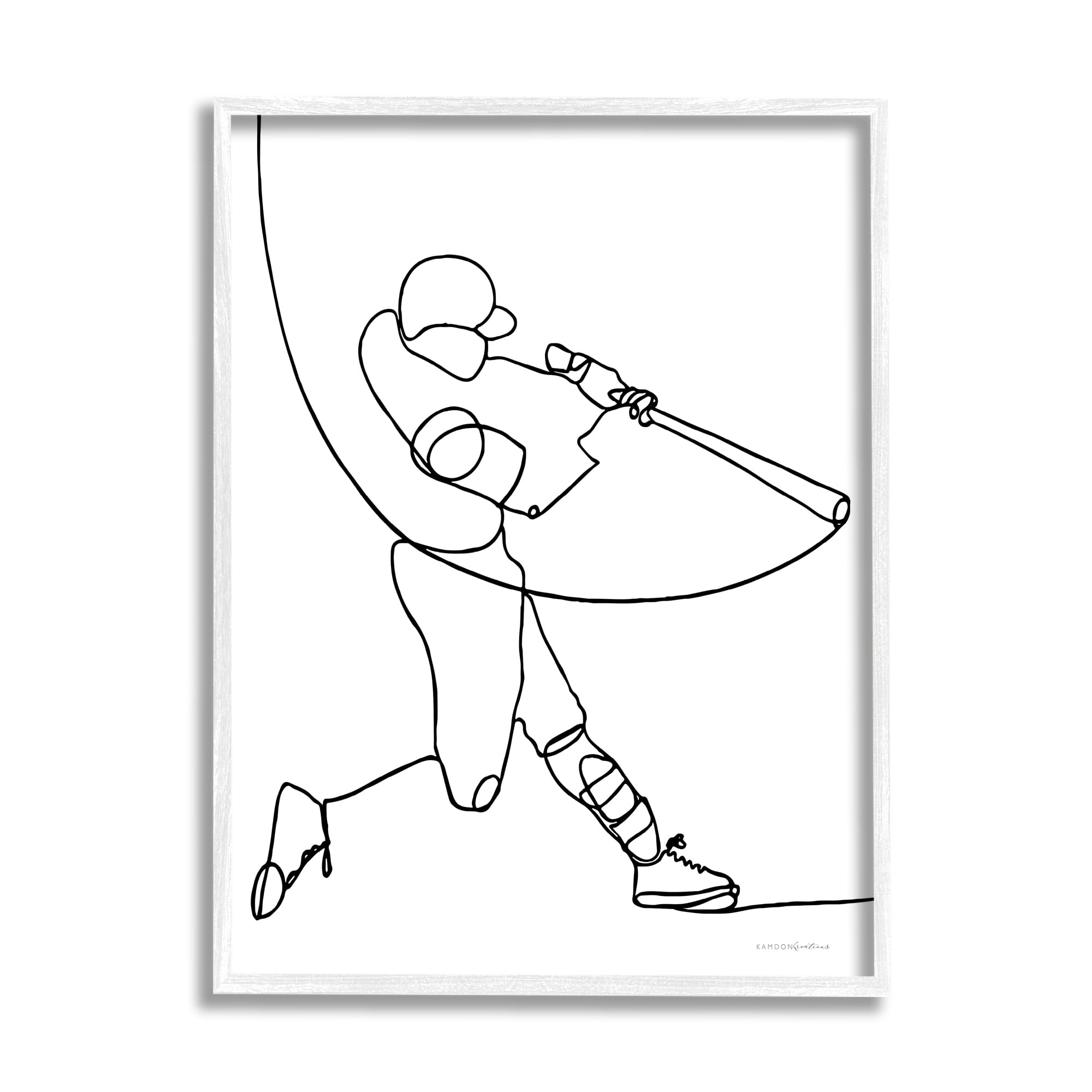 Stupell Industries Line Doodle Playing Baseball Minimal Design, 24 x 30, Design by Kamdon Kreations