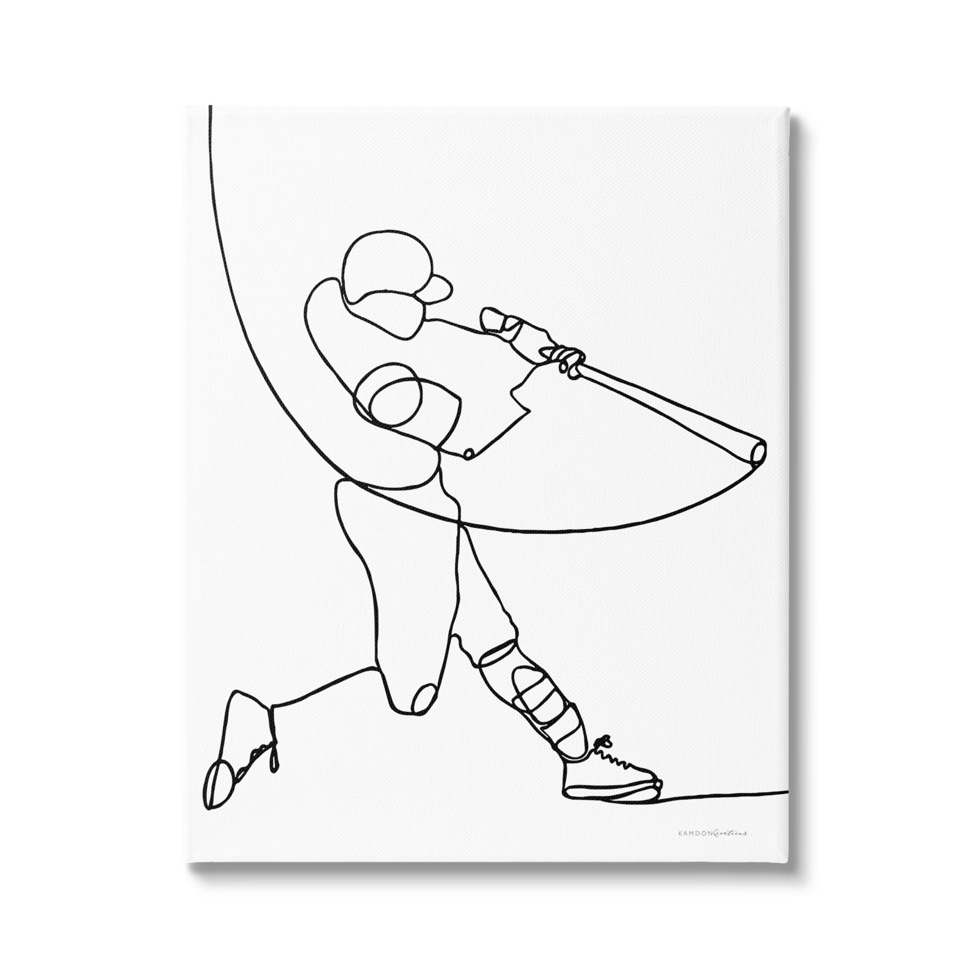 Stupell Industries Line Doodle Playing Baseball Minimal Design, 36 x 48, Design by Kamdon Kreations