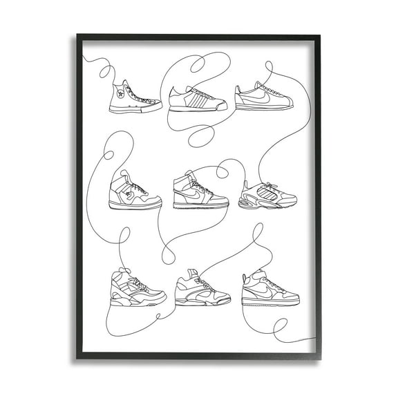 Stupell Industries Line Doodle Sneakers Beauty & Fashion Painting Black Framed Art Print Wall Art, 11 x 14