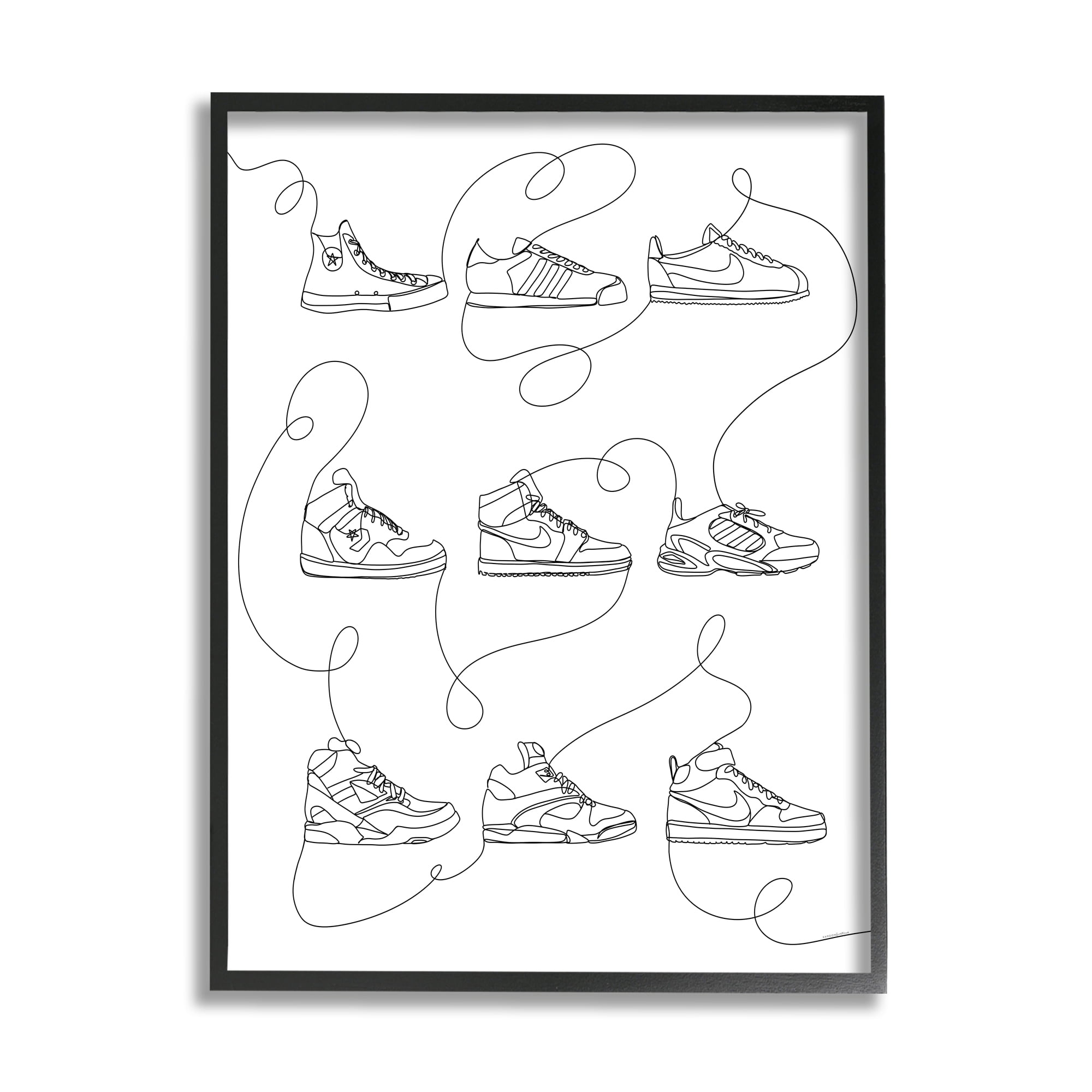 Stupell Industries Line Doodle Sneakers Beauty & Fashion Painting Black Framed Art Print Wall Art, 24 x 30