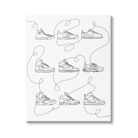 Stupell Industries Line Doodle Sneakers Beauty & Fashion Painting Gallery Wrapped Canvas Art Print Wall Art, 16 x 20