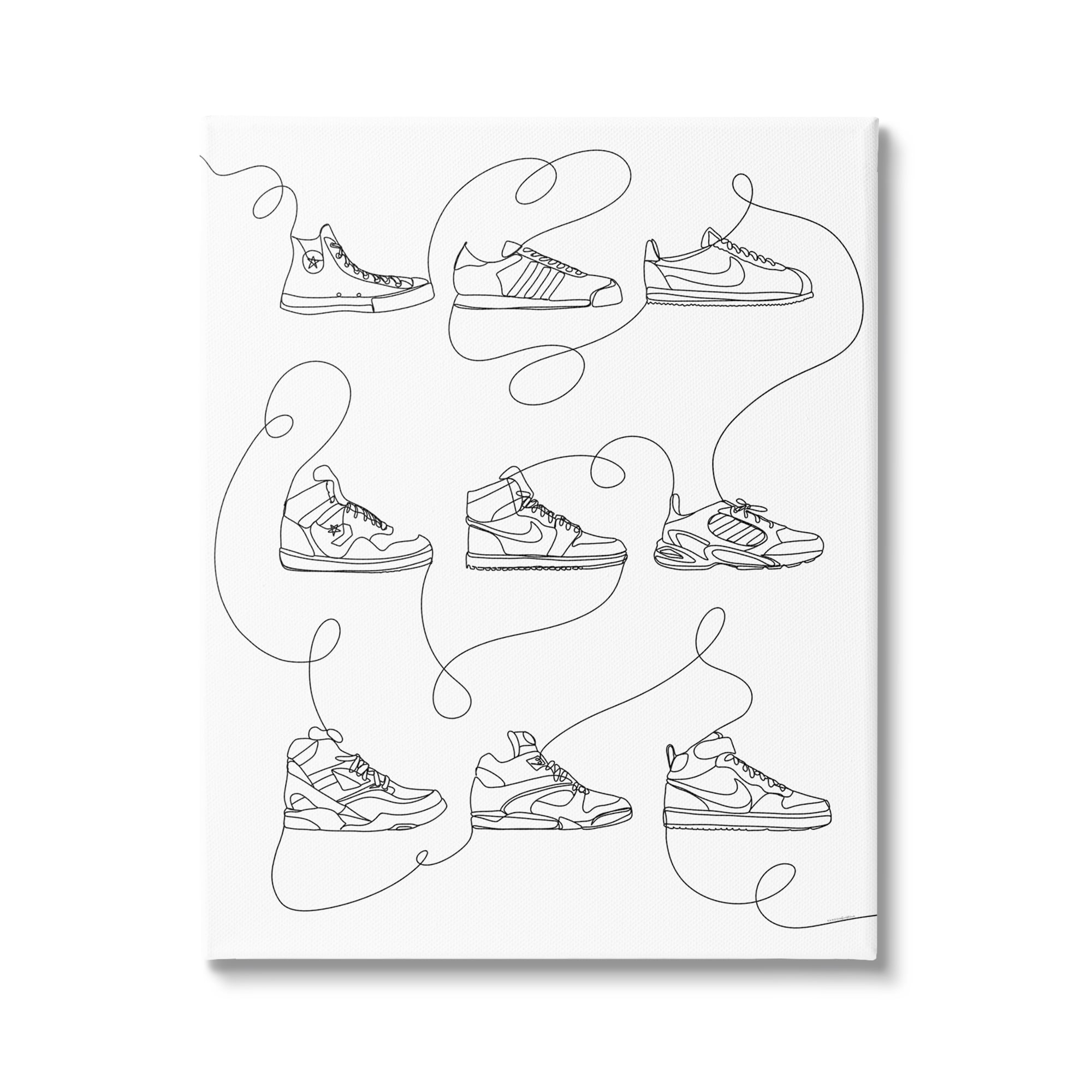 Stupell Industries Line Doodle Sneakers Beauty & Fashion Painting Gallery Wrapped Canvas Art Print Wall Art, 30 x 40
