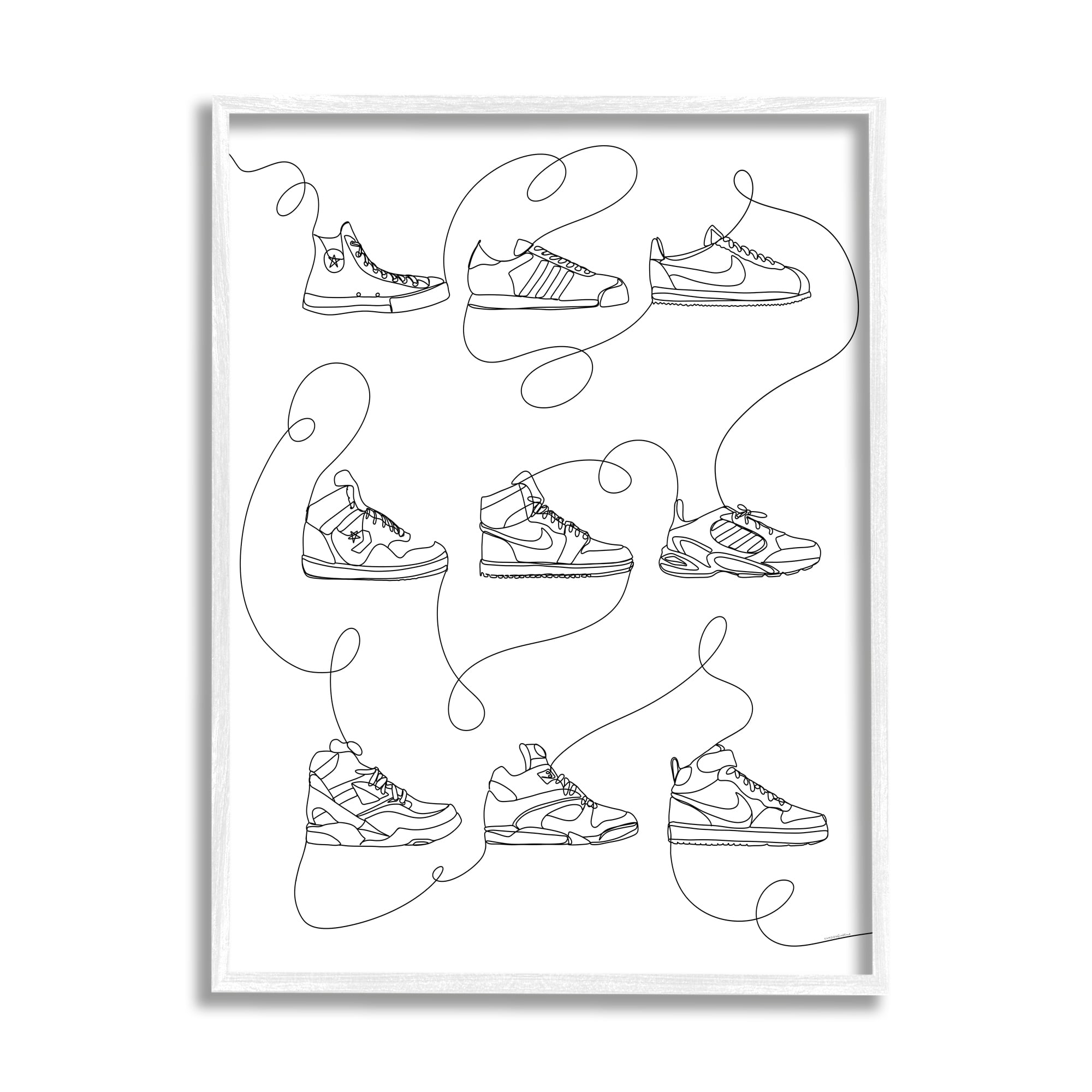 Stupell Industries Line Doodle Sneakers Beauty & Fashion Painting White Framed Art Print Wall Art, 24 x 30