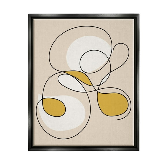 Stupell Industries Line Doodle with Yellow Abstract Painting Black Floater Framed Canvas Art Print Wall Art, 17 x 21