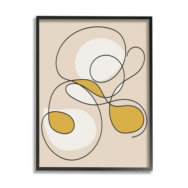 Stupell Industries Line Doodle with Yellow Abstract Painting Black Framed Art Print Wall Art, 11 x 14