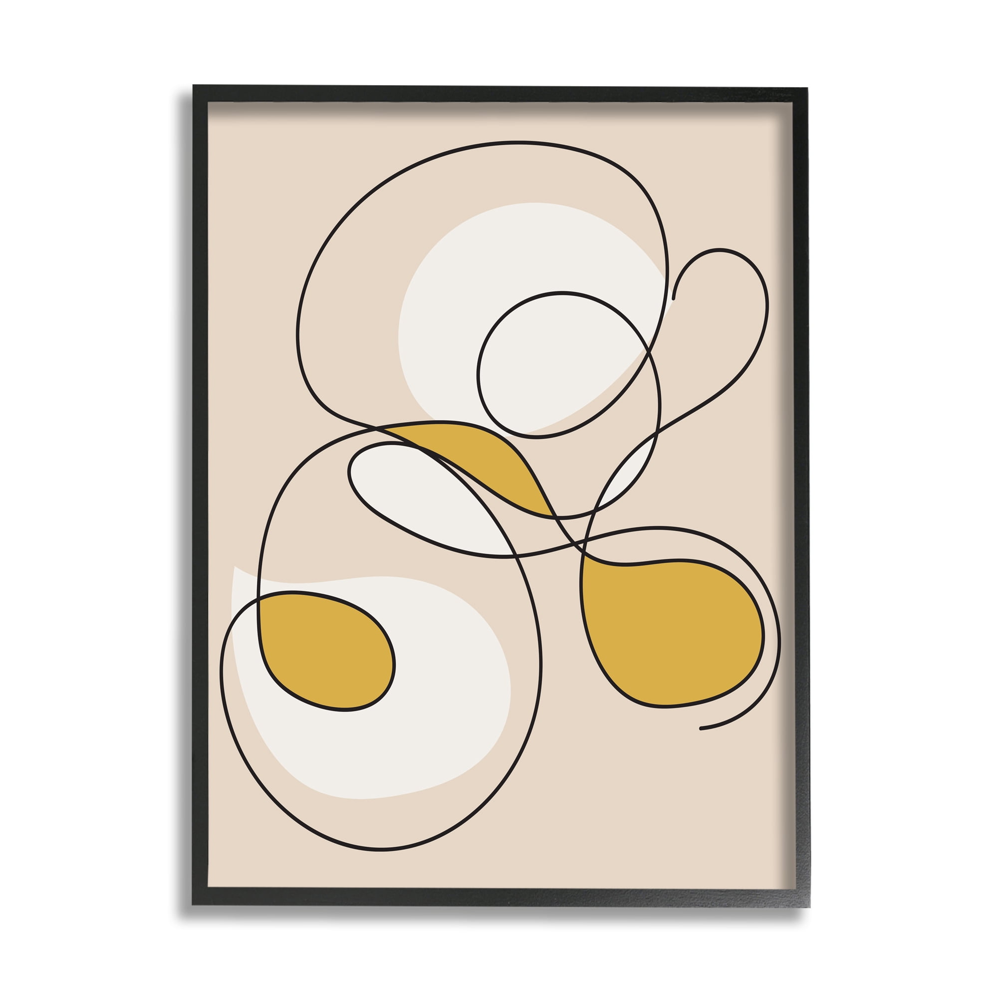 Stupell Industries Line Doodle with Yellow Abstract Painting Black Framed Art Print Wall Art, 16 x 20
