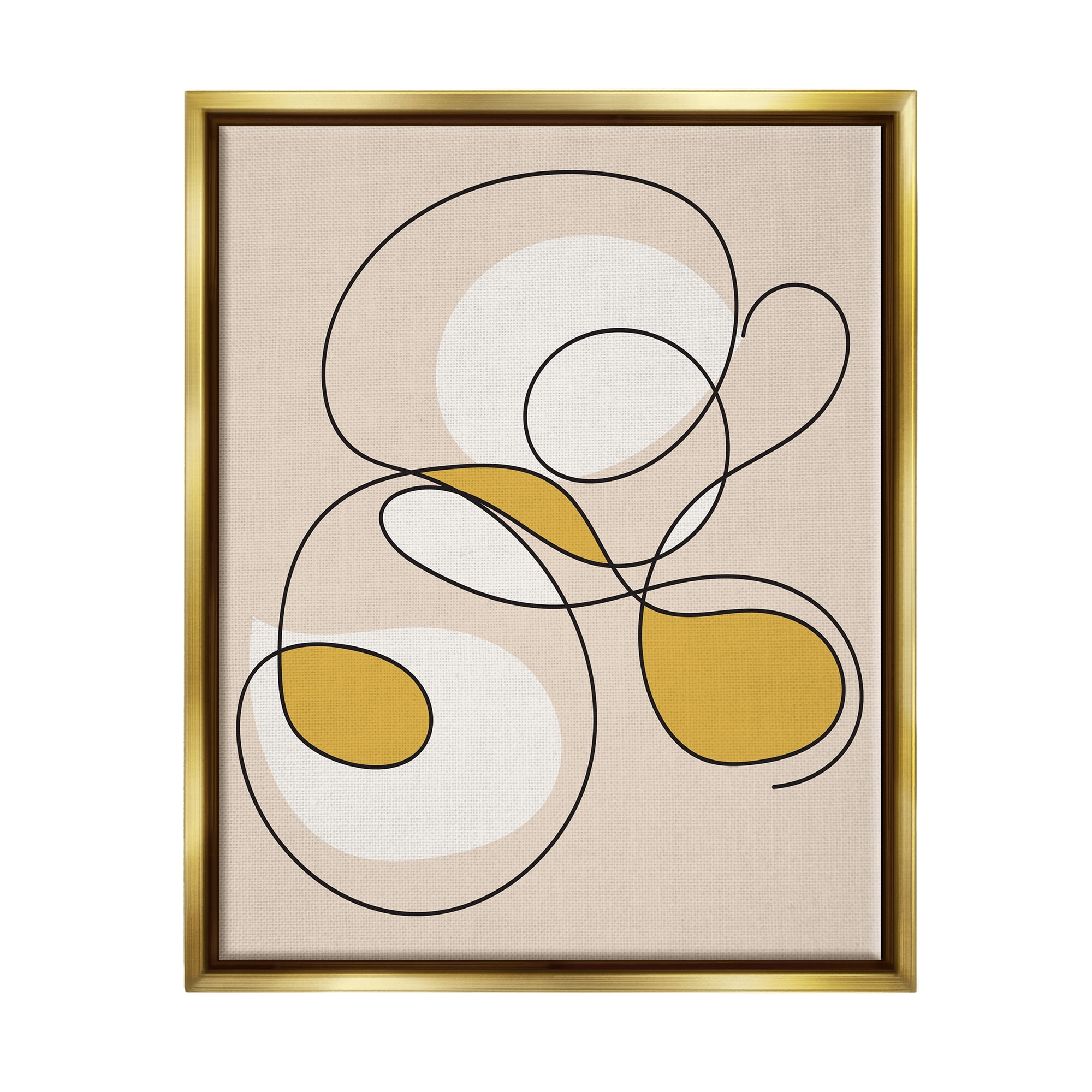 Stupell Industries Line Doodle with Yellow Abstract Painting Gold Floater Framed Canvas Art Print Wall Art, 25 x 31