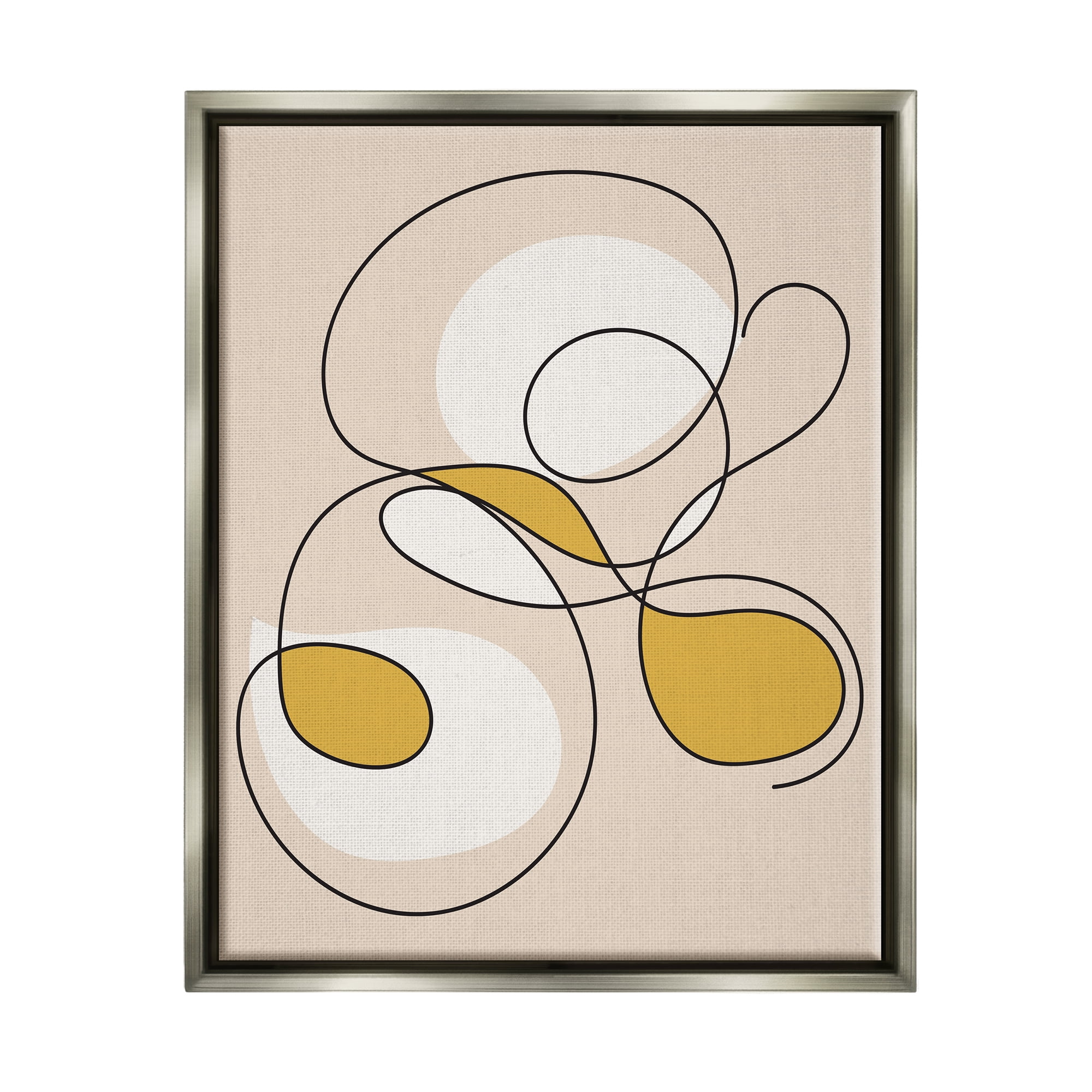 Stupell Industries Line Doodle with Yellow Abstract Painting Gray Floater Framed Canvas Art Print Wall Art, 17 x 21