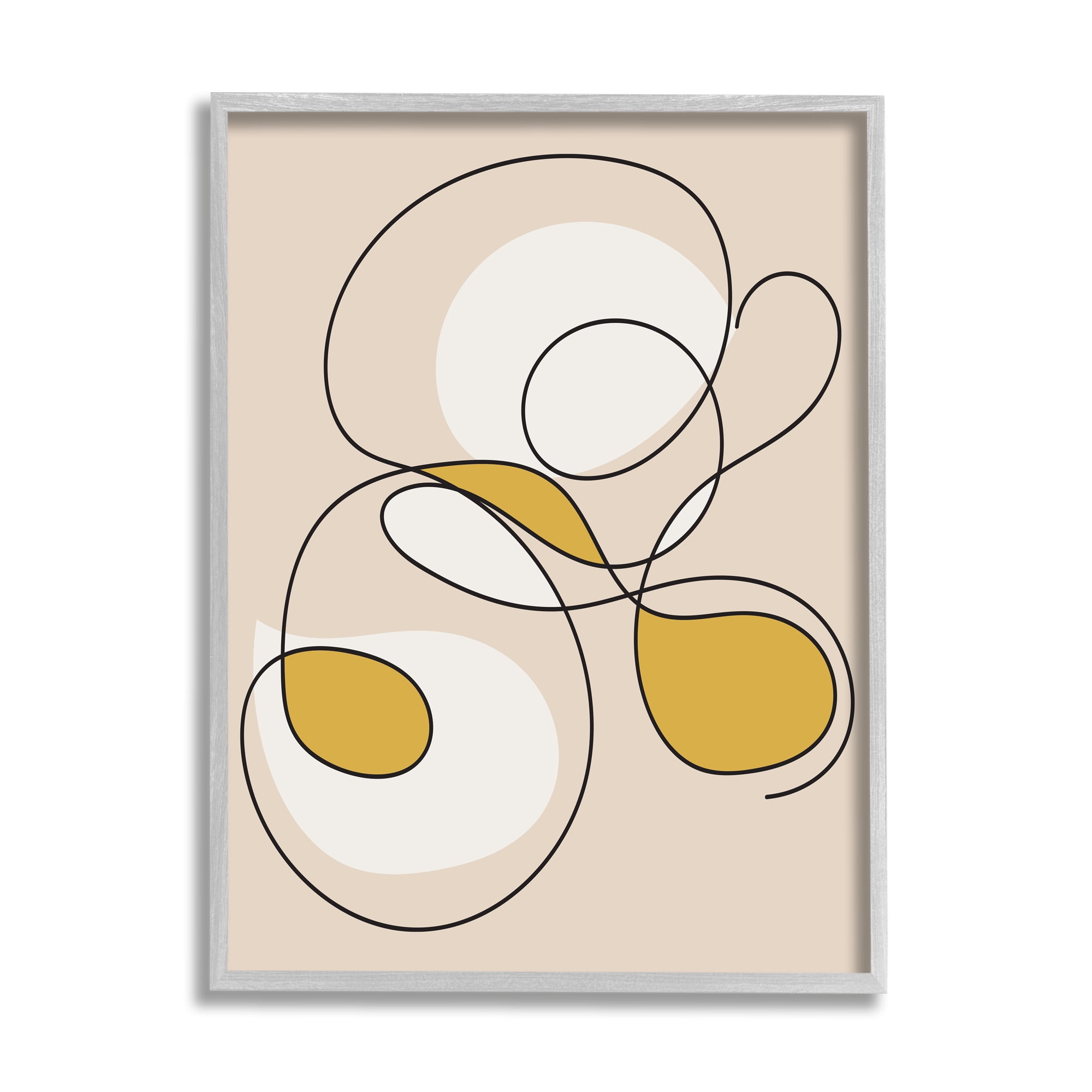 Stupell Industries Line Doodle with Yellow Abstract Painting Gray Framed Art Print Wall Art, 16 x 20