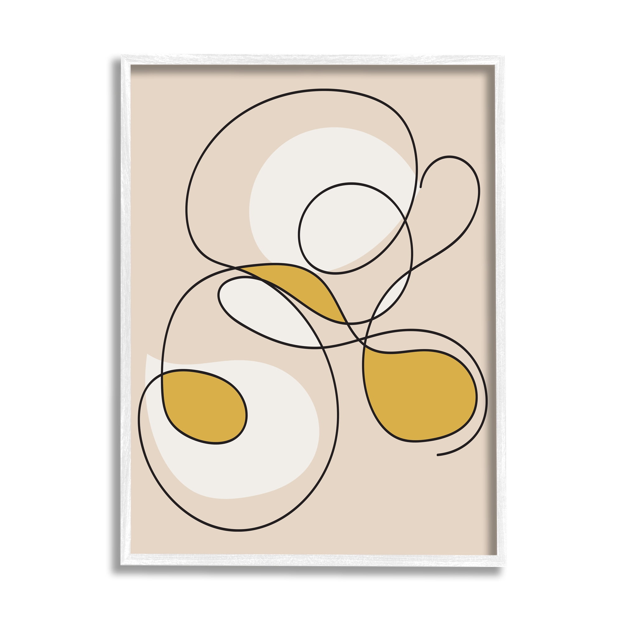 Stupell Industries Line Doodle with Yellow Abstract Painting White Framed Art Print Wall Art, 11 x 14