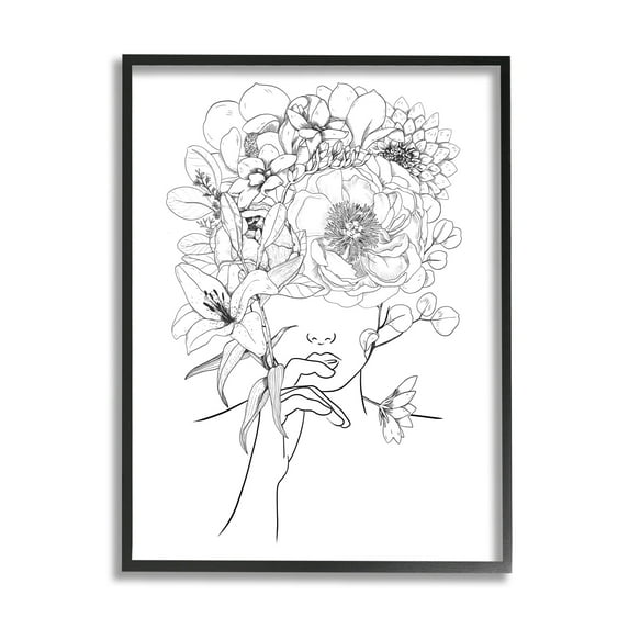 Stupell Industries Line Drawing Botanical Floral Bouquet Over Person Face Framed Wall Art, 11 x 14, Design by Ros Ruseva