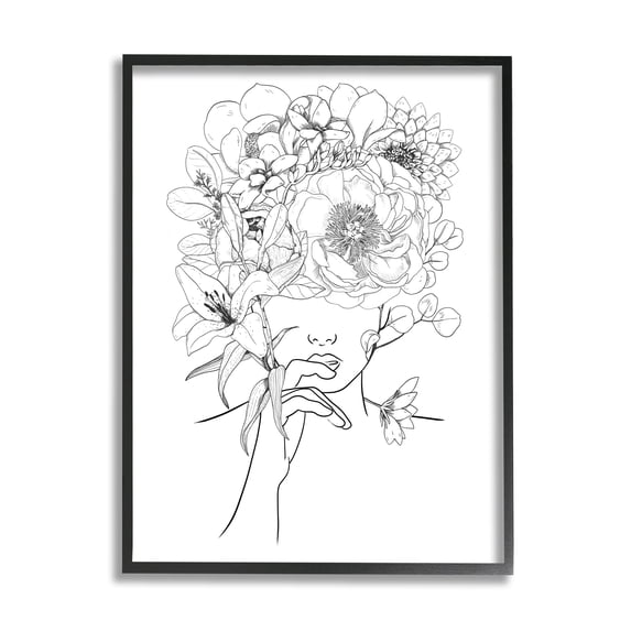 Stupell Industries Line Drawing Botanical Floral Bouquet Over Person Face Framed Wall Art, 24 x 30, Design by Ros Ruseva