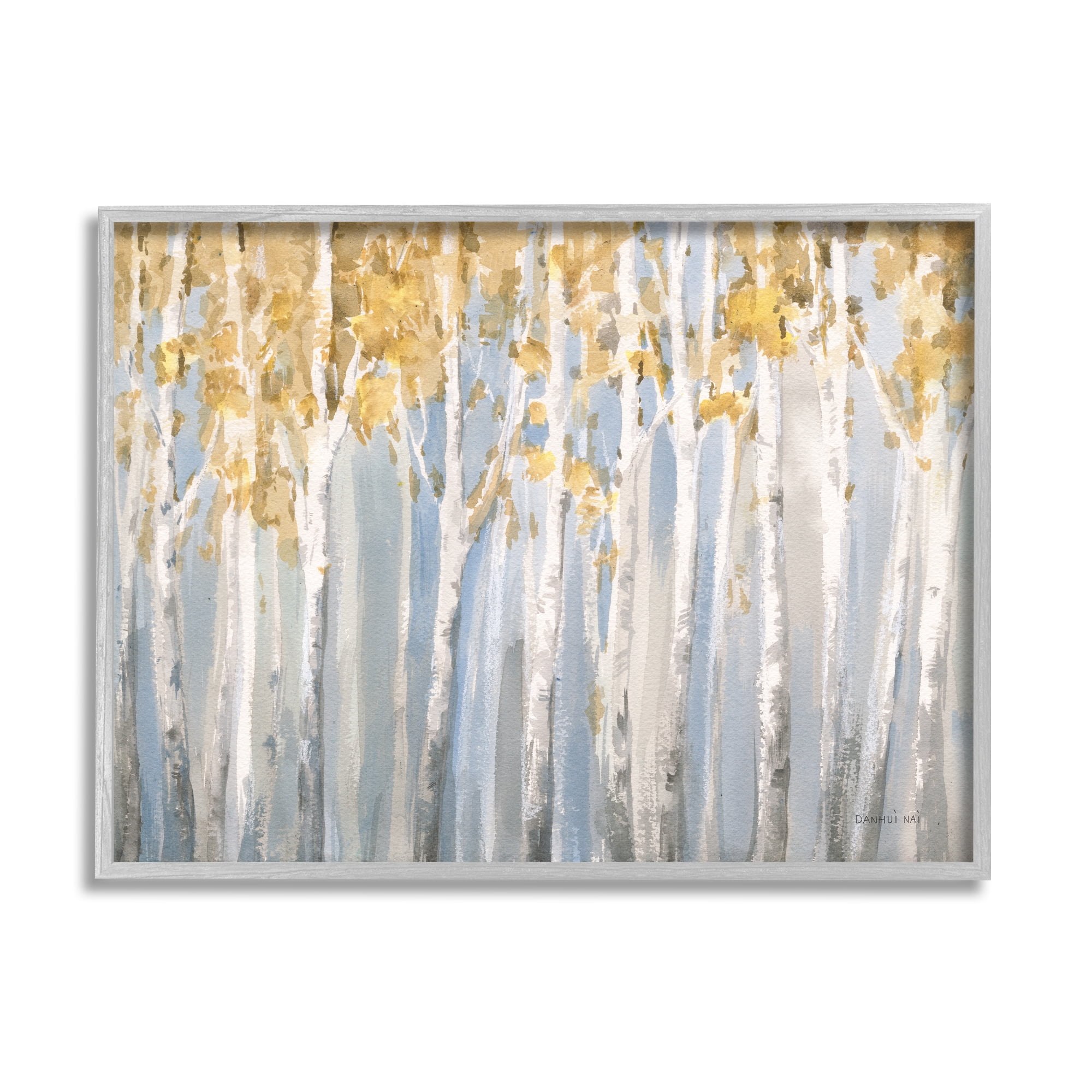 Stupell Industries Line of Birch Trees Mystical Spring Forest Landscape Modern Painting Gray framed Art Print Wall Art, 11 x 14, Design by Danhui Nai