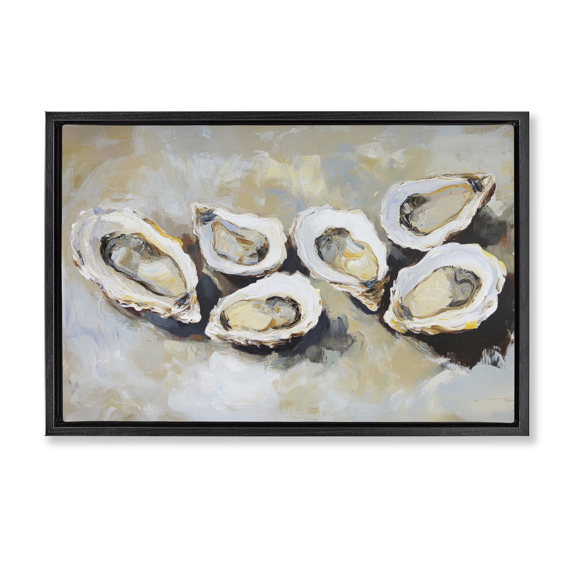 Stupell Industries Line of Oysters in Neutrals Black Framed Floater Canvas Wall Art, design by Sisi and Seb