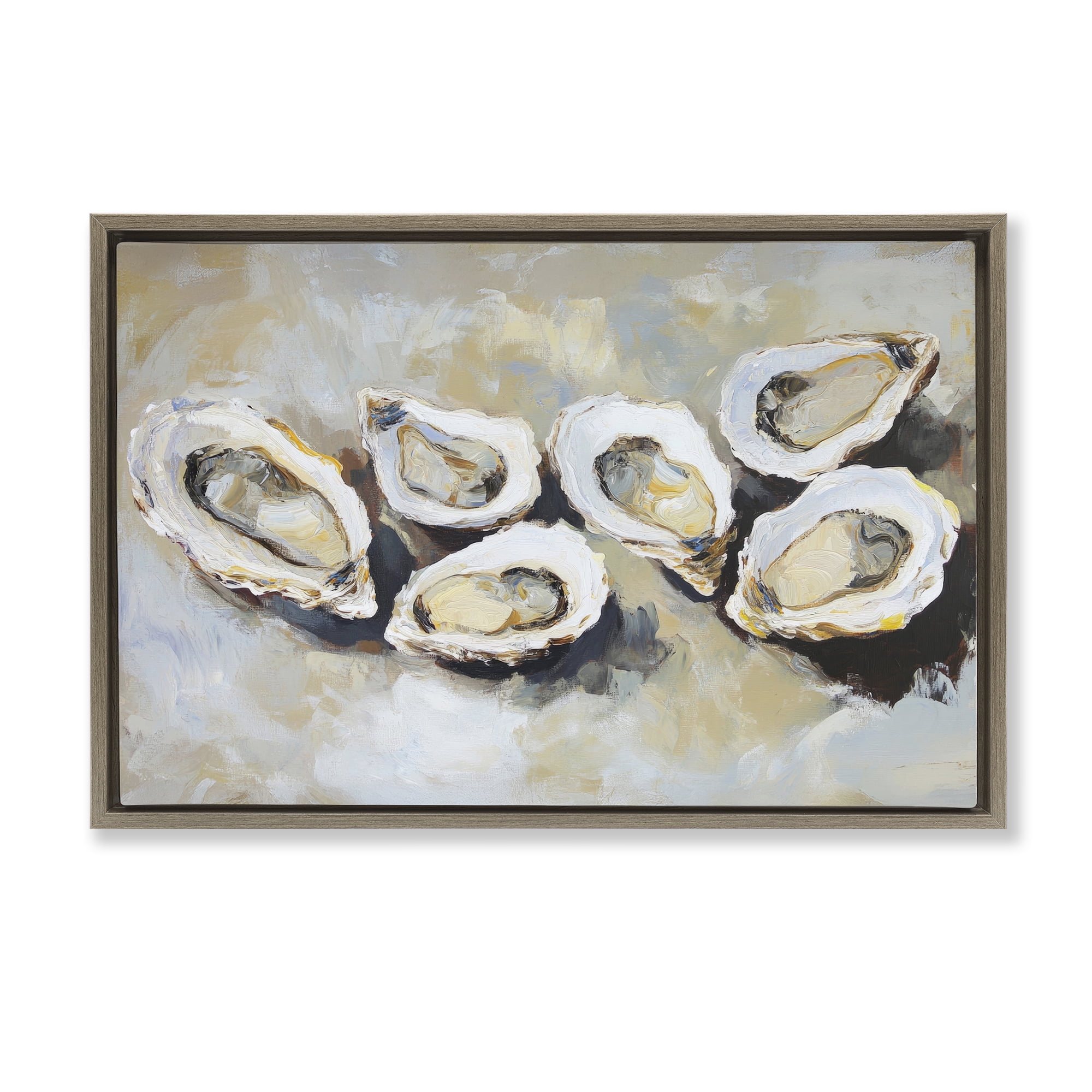 Stupell Industries Line of Oysters in Neutrals Brown Framed Floater Canvas Wall Art, design by Sisi and Seb