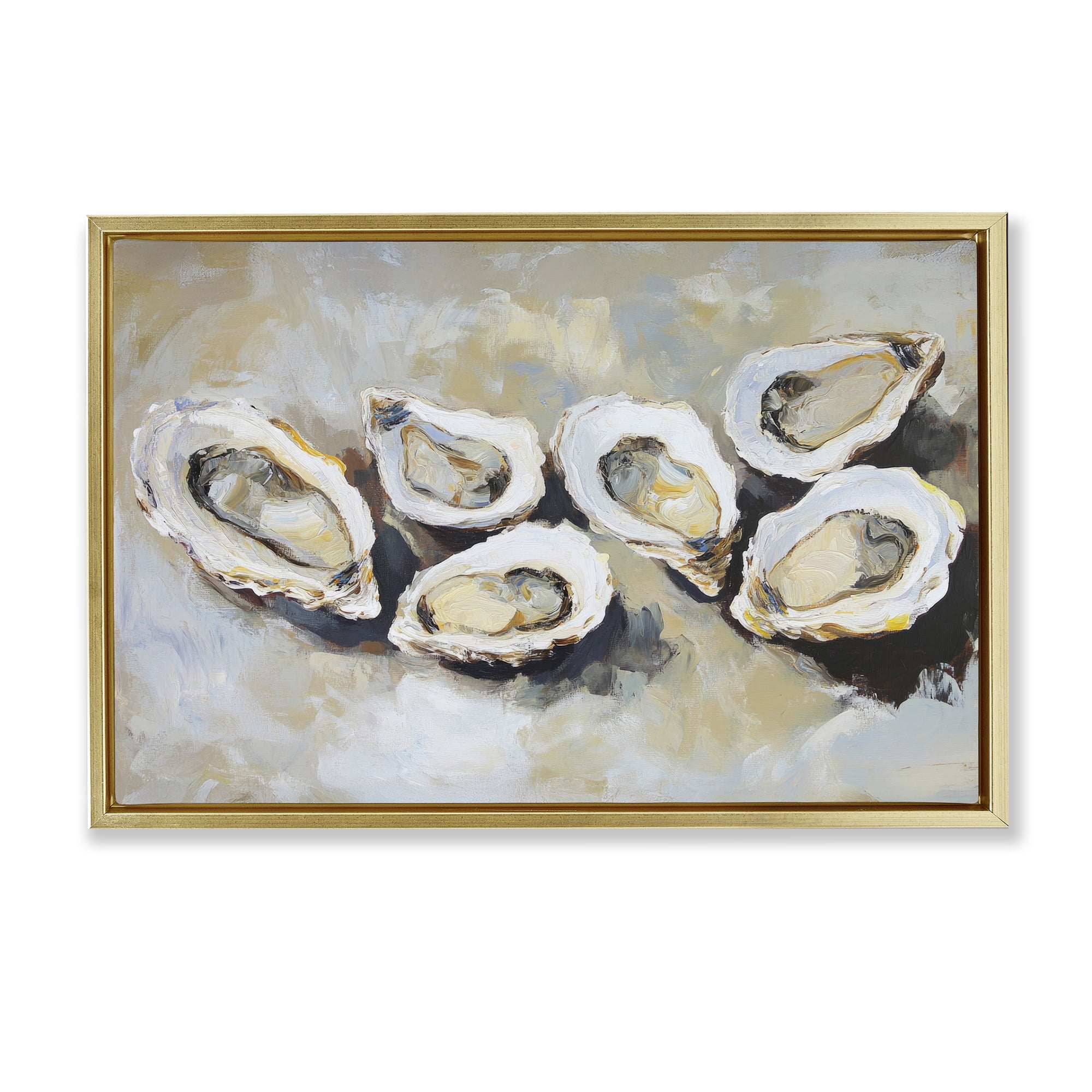 Stupell Industries Line of Oysters in Neutrals Gold Framed Floater Canvas Wall Art, design by Sisi and Seb