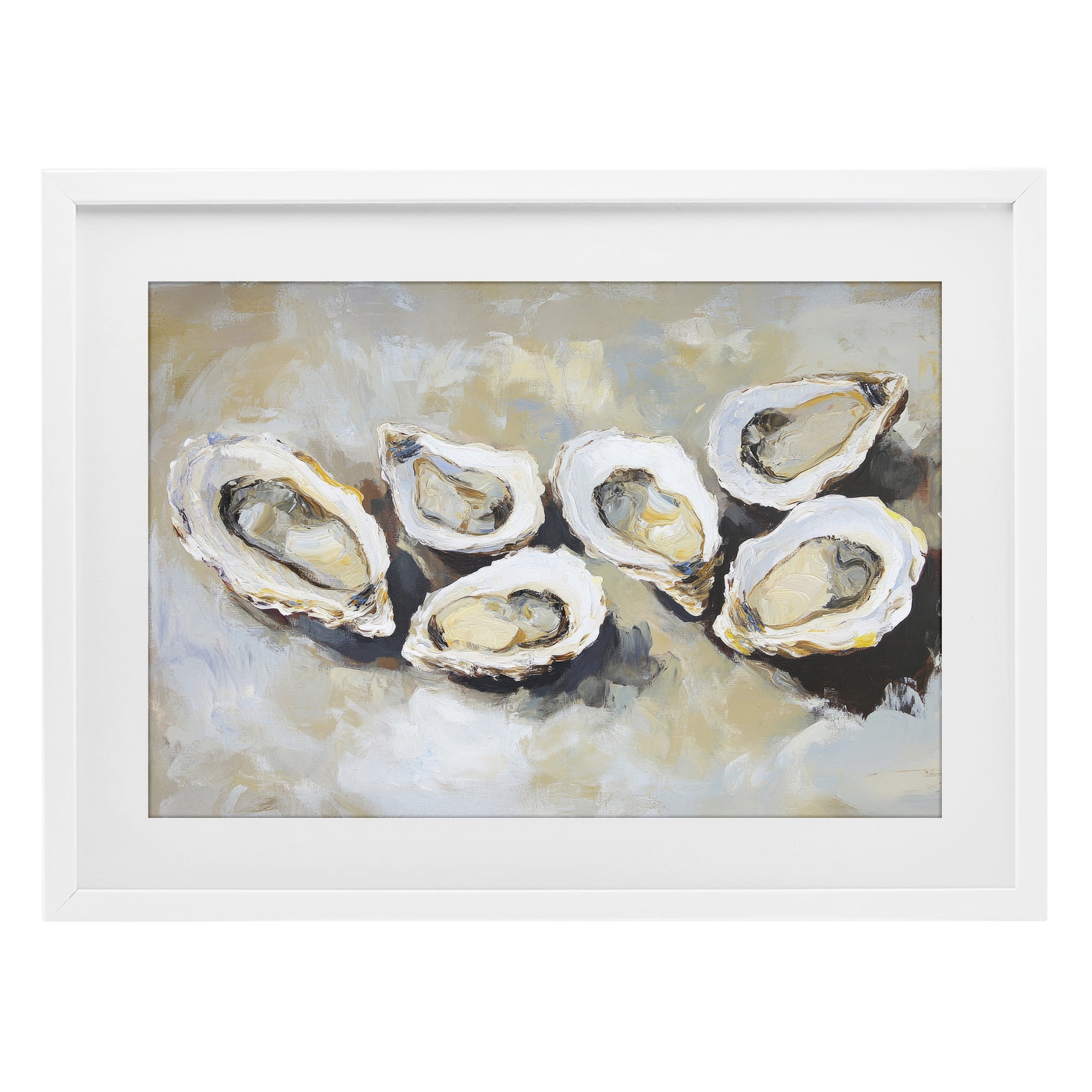 Stupell Industries Line of Oysters in Neutrals White Framed Print Under Glass, design by Sisi and Seb