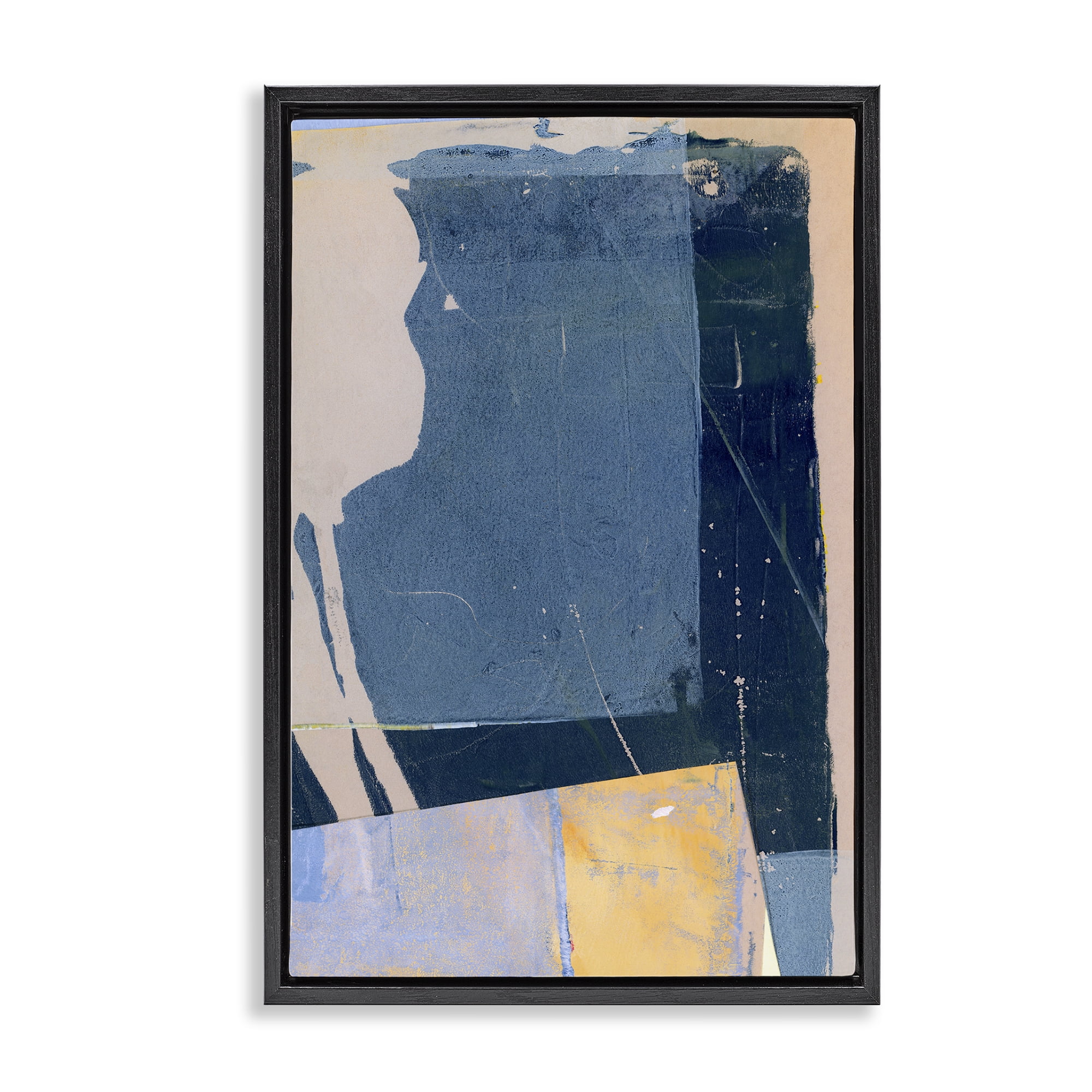 Stupell Industries Linear Distressed Shapes Abstract Painting Black Floater Framed Canvas Art Print Wall Art, 17 x 25
