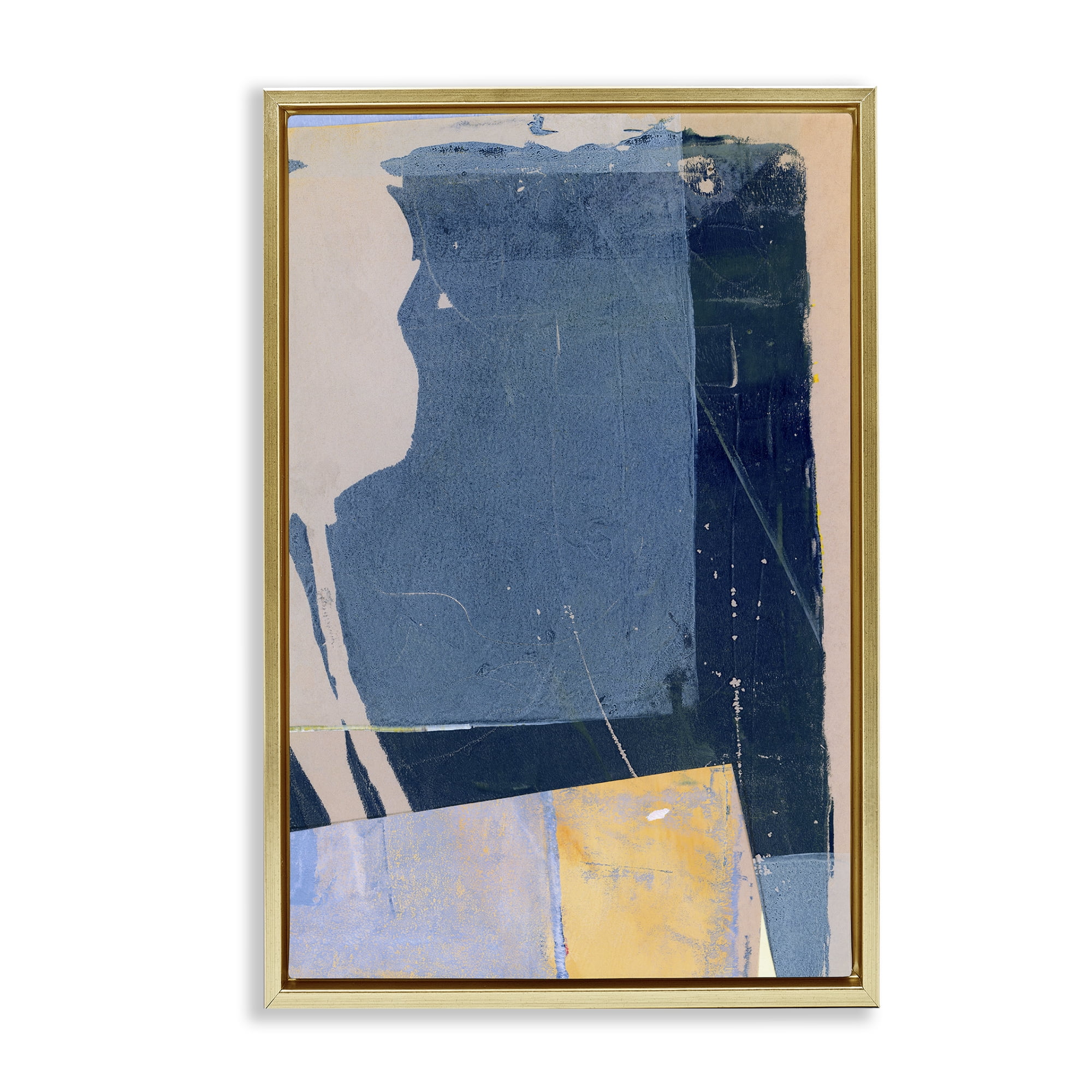 Stupell Industries Linear Distressed Shapes Abstract Painting Gold Floater Framed Canvas Art Print Wall Art, 21 x 31
