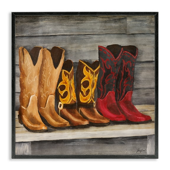 Stupell Industries Lined Up Cowboy Boots Entertainment Painting Black Framed Art Print Wall Art, 12 x 12