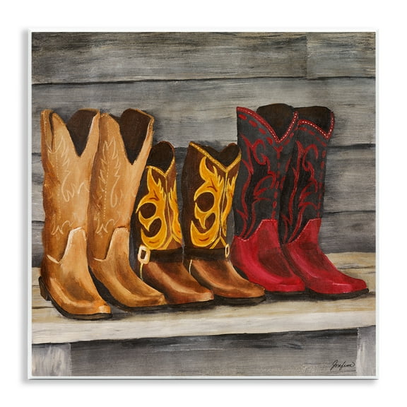 Stupell Industries Lined Up Cowboy Boots Entertainment Painting Unframed Art Print Wall Art, 12 x 12