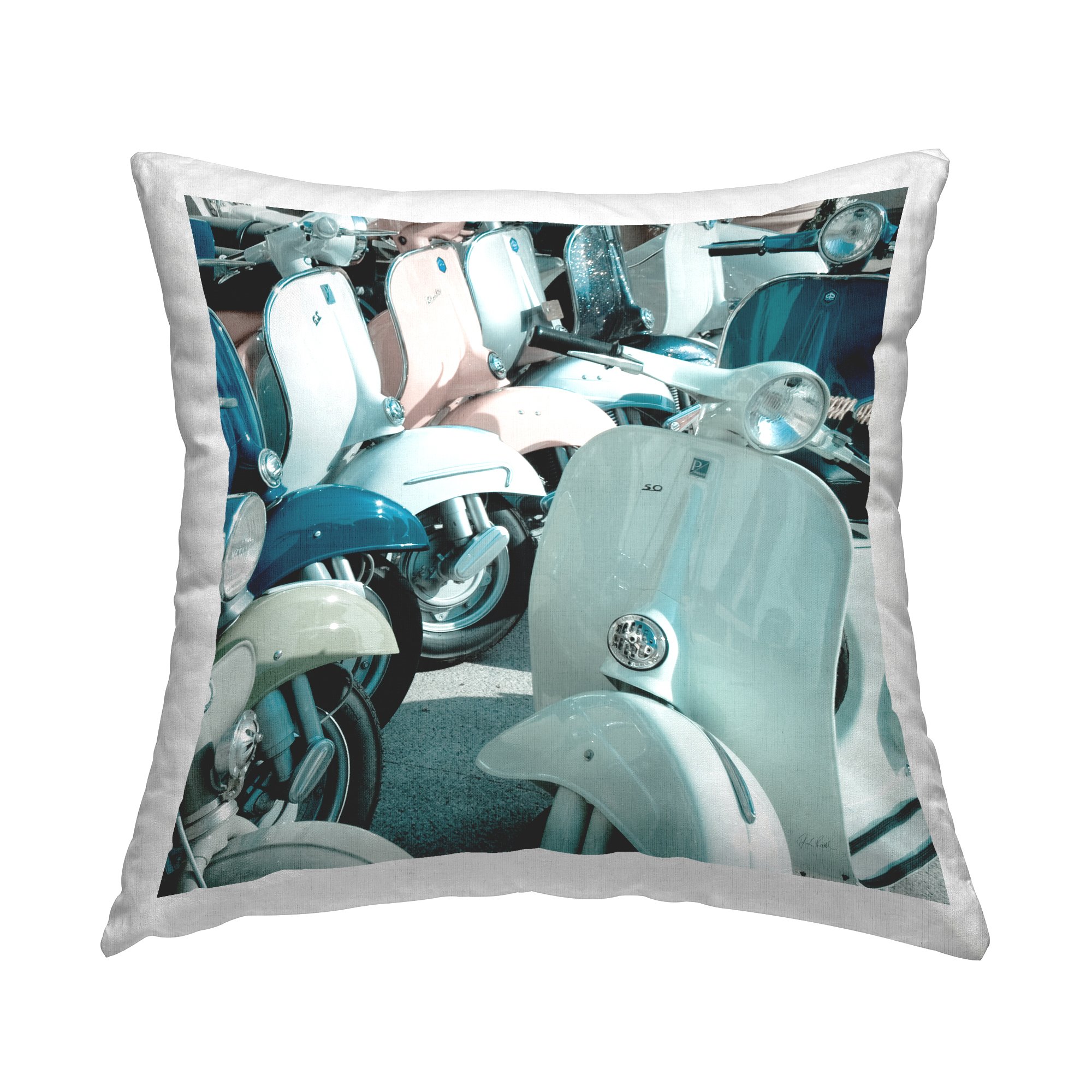 Stupell Industries Lined Up Italian Scooters Decorative Printed Throw Pillow Design by Deborah Revell.