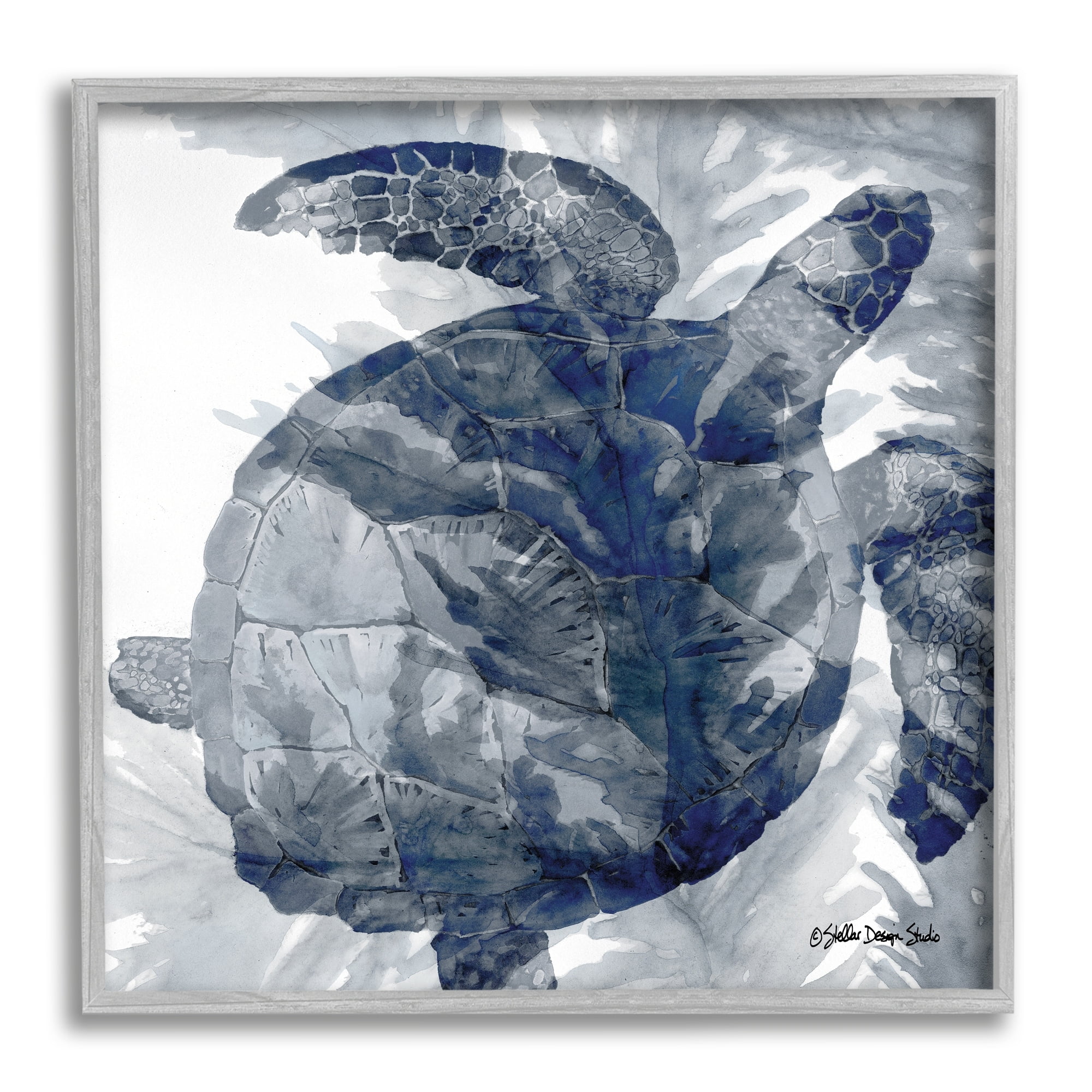 Stupell Industries Lingering Sea Turtle Overlapping Seaweed Reptile Watercolor Painting,12 x 12, Design by Stellar Design Studio