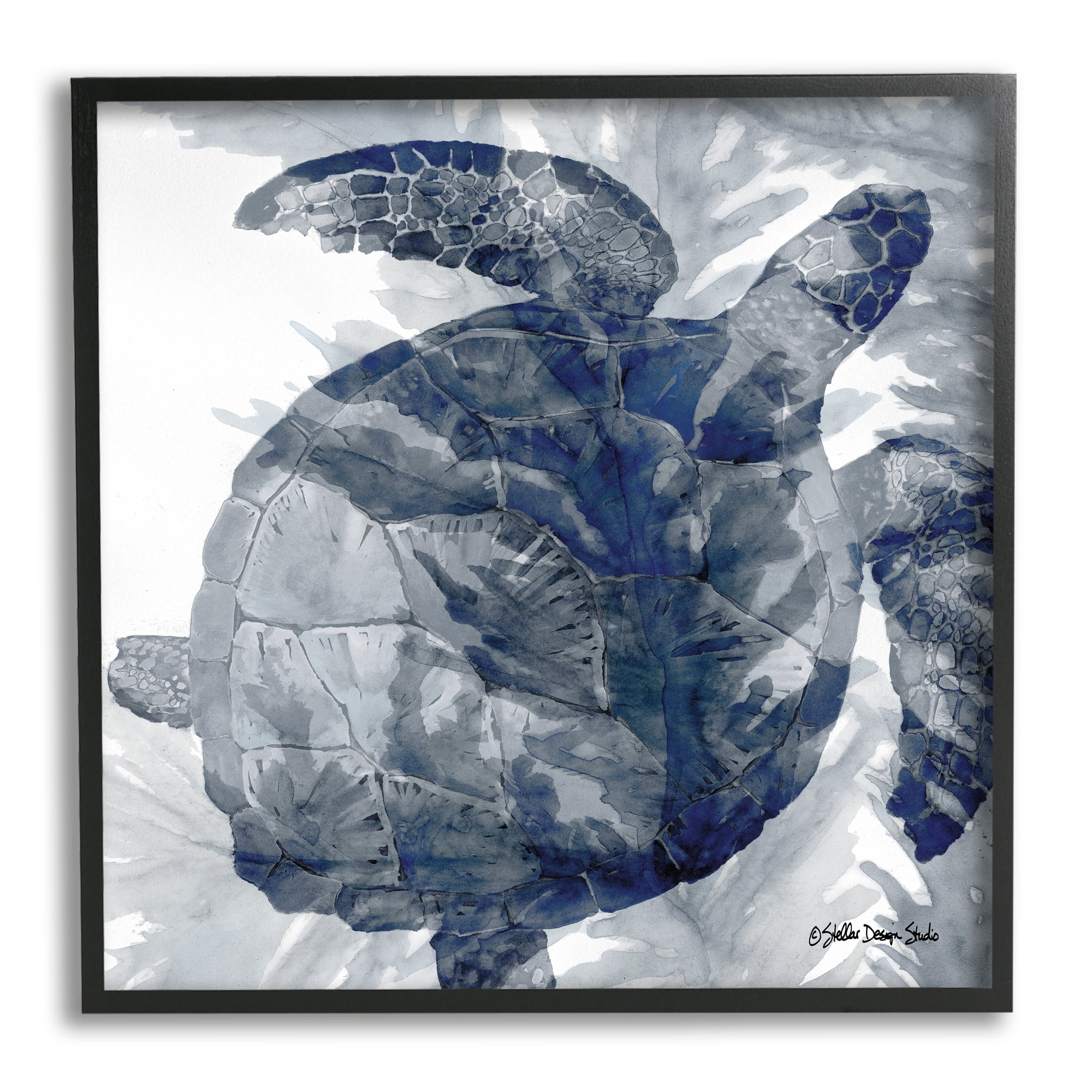 Stupell Industries Lingering Sea Turtle Overlapping Seaweed Reptile Watercolor Painting,17 x 30, Design by Stellar Design Studio