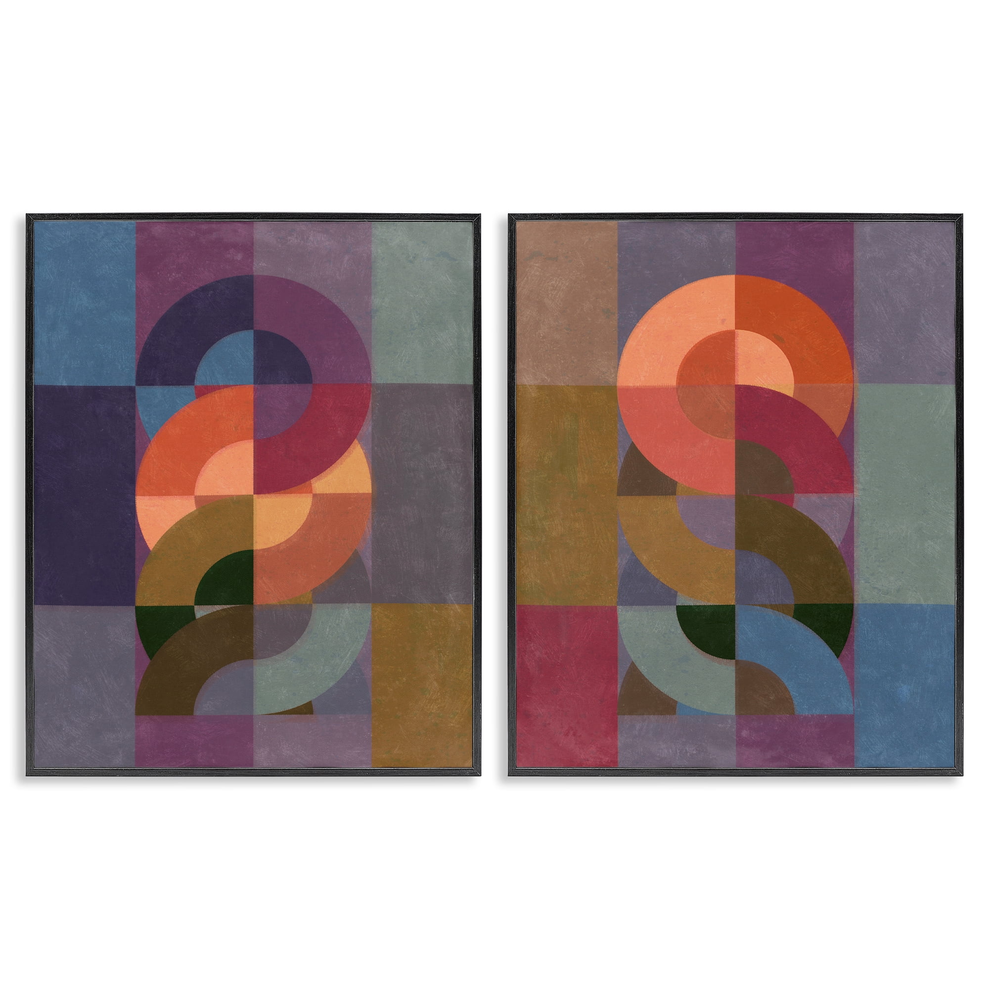 Stupell Industries Linked Circles Patterns Abstract Painting Black Framed Art Print Wall Art, 16 x 20, Set of 2