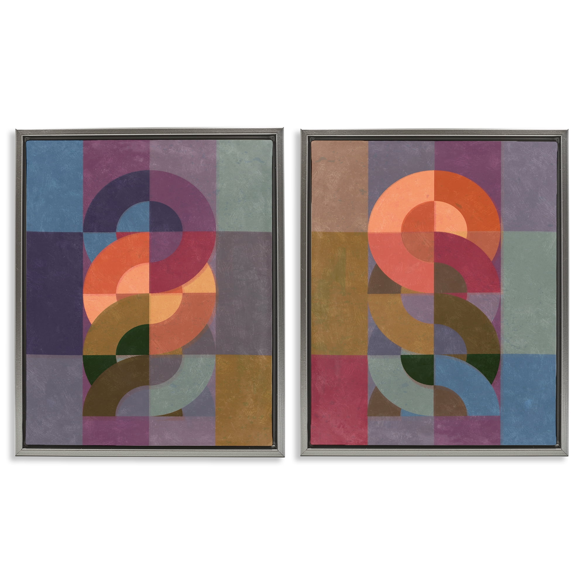 Stupell Industries Linked Circles Patterns Abstract Painting Gray Floater Framed Canvas Art Print Wall Art, 31 x 25, Set of 2