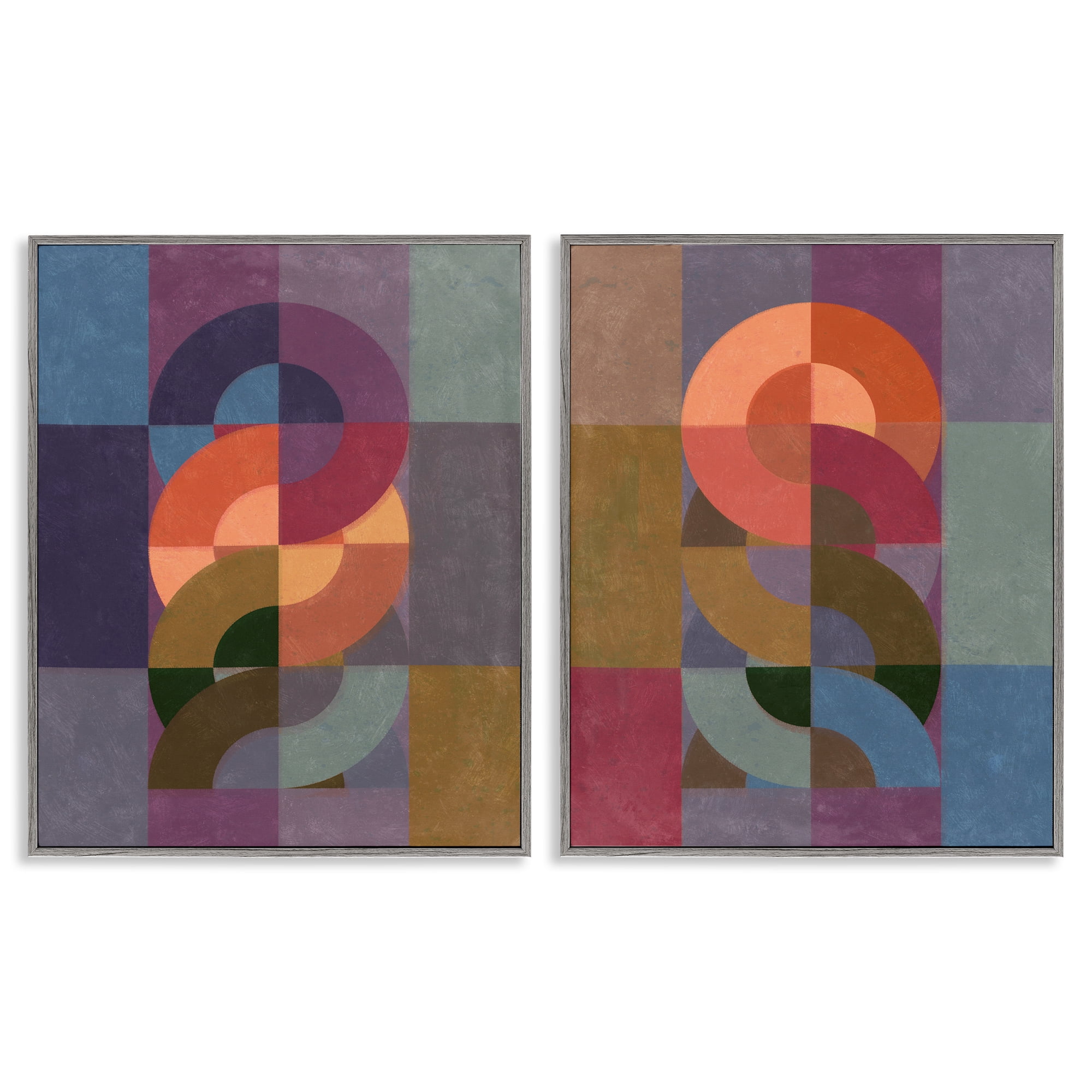 Stupell Industries Linked Circles Patterns Abstract Painting Gray Framed Art Print Wall Art, 16 x 20, Set of 2