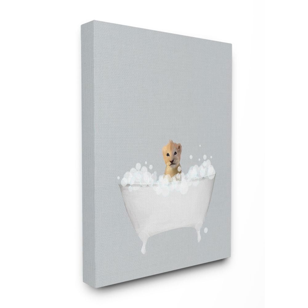 Stupell Industries Lion Blue Bath Cute Animal Design Canvas Wall Art by Leah Straatsma
