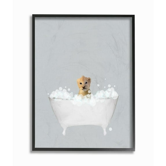 Stupell Industries Lion Blue Bath Cute Animal Design Graphic Art Black Framed Art Print Wall Art, 16x20, by Leah Straatsma
