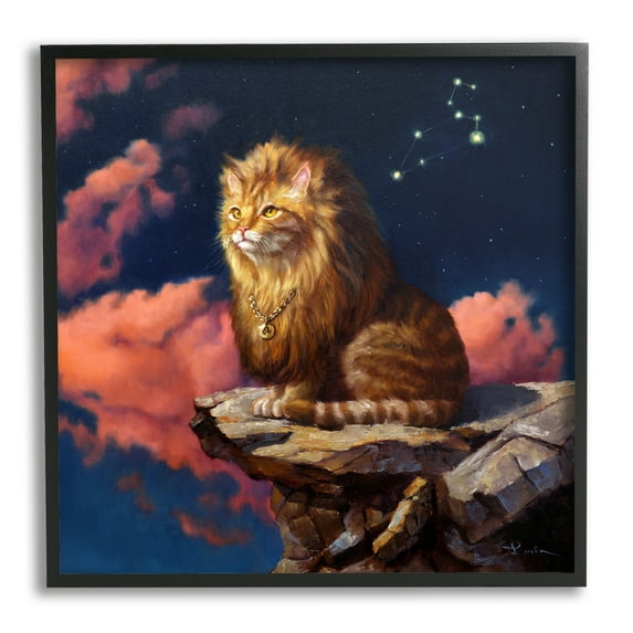 Stupell Industries Lion Cat Night Sky Constellation Leo Astrology Symbol Painting Black Framed Art Print Wall Art, Design by Lucia Heffernan