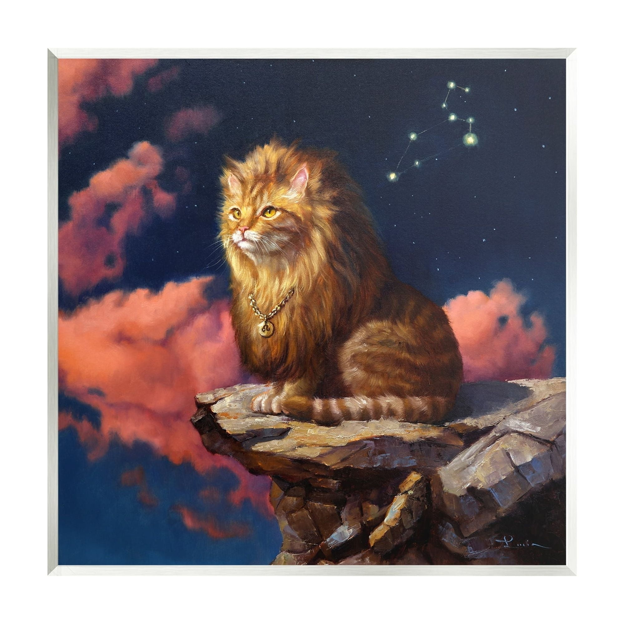 Stupell Industries Lion Cat Night Sky Constellation Leo Astrology Symbol Painting Unframed Art Print Wall Art, Design by Lucia Heffernan