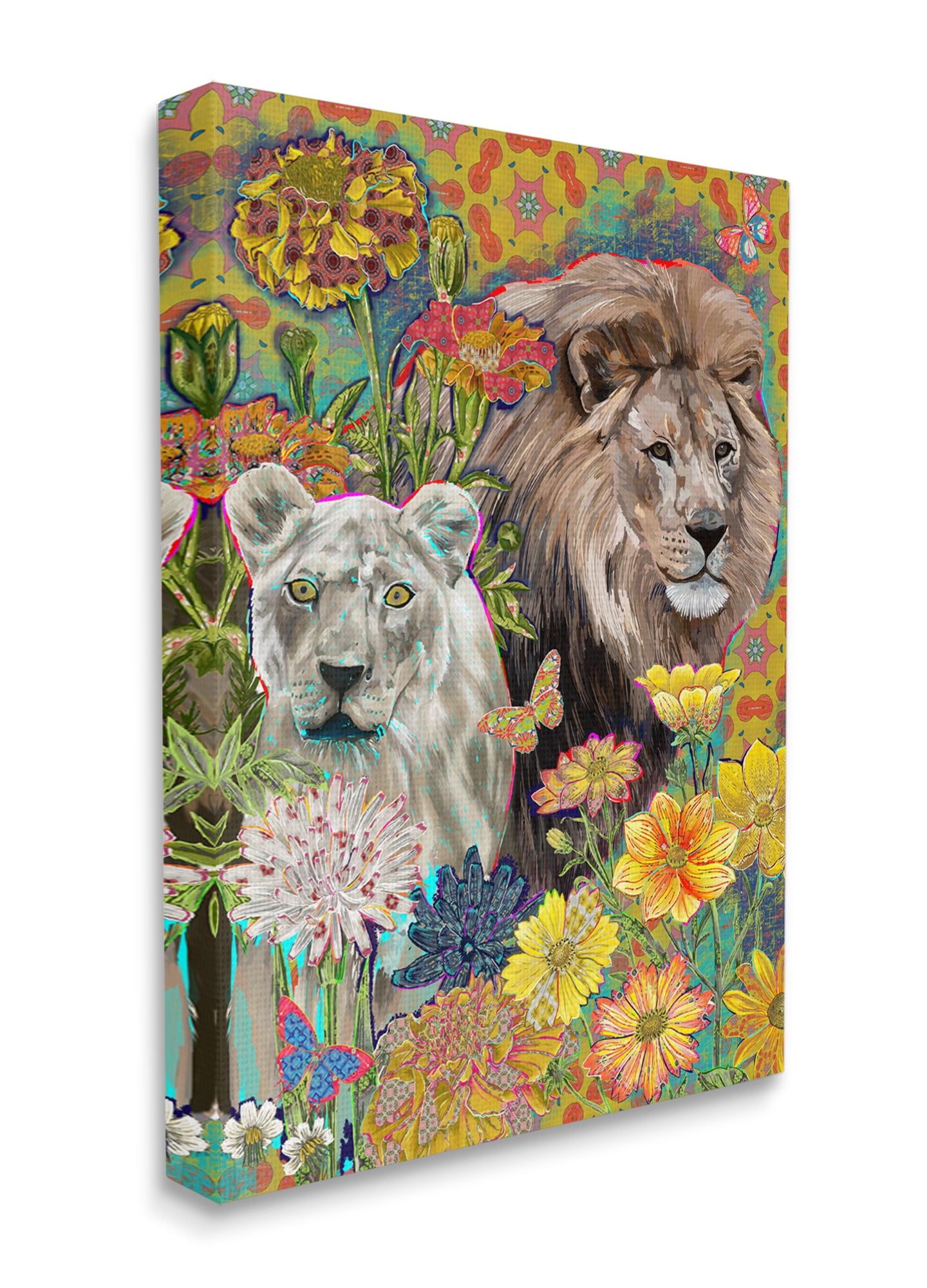 Stupell Industries Lion Couple Behind Tropical Florals Arabesque Pattern Canvas Wall Art, 16 x 20, Design by Sangita Bachelet